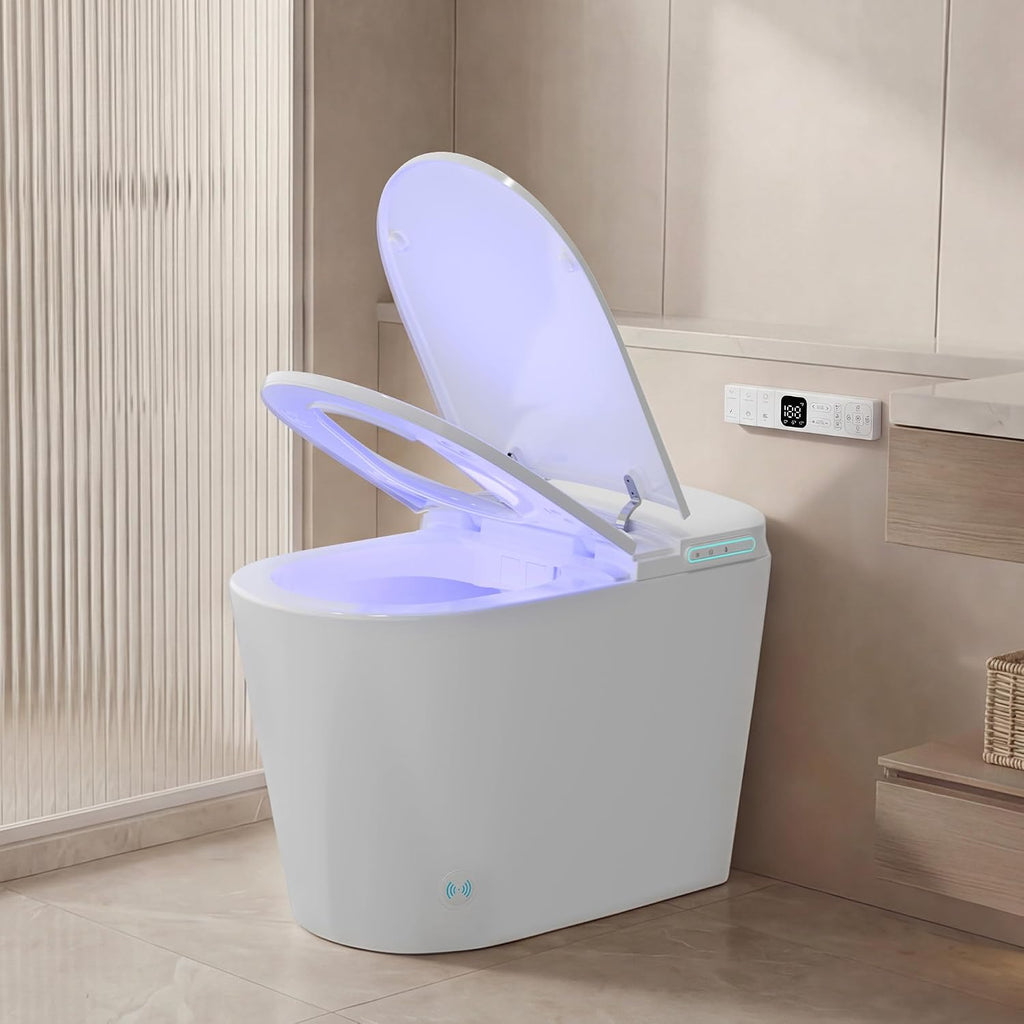 Smart Toilet with Bidet Built in, Electric Tankless Toilet for Bathroom with Heated Seat, Modern One Piece Toilets with Soft Close, Dryer, Foot Sensor, Auto Lid&Seat/Dual Auto Flush