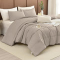 Masaca Oversized King Comforter 128x120,Linen Like Textured Pinch Pleated Bedding Comforter Set,3Pcs Extra Large King Size Solid Color Comforter Sets Vintage Farmhouse Bedding Set Ultra Soft