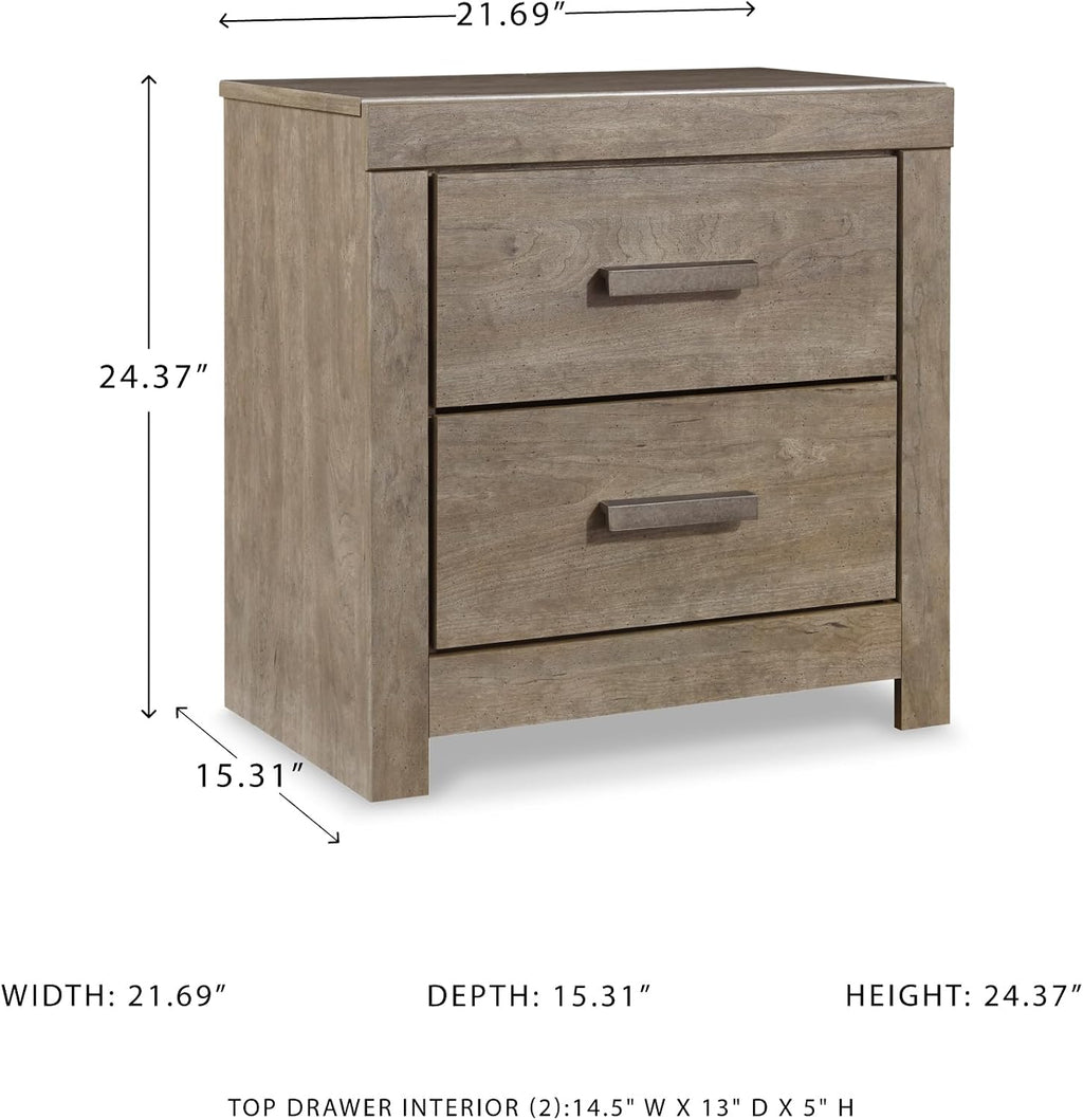 Signature Design by Ashley Culverbach Modern 2 Drawer Nightstand with 2 USB Charging Stations, 24.37' Tall, Weathered Gray