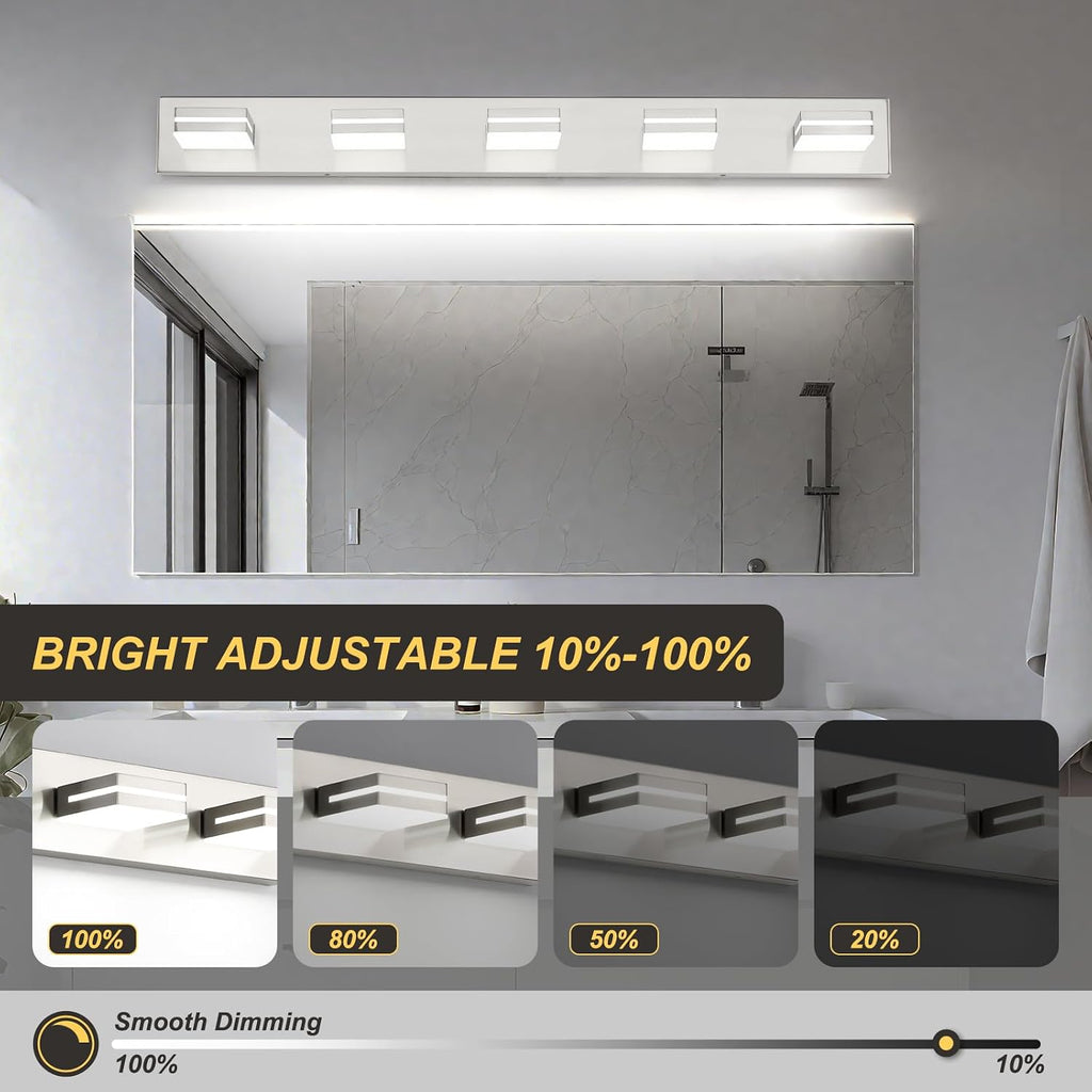 OKELI 5 Light Bathroom Vanity Light Brushed Nickel Modern 36W LED Dimmable Vanity Light Over Mirror 350° Adjustable Lamp Head Cold White 6000K ETL Listed 36.2Inch