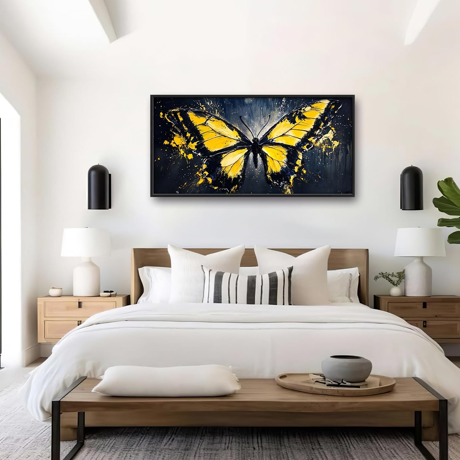 Butterfly Large Wall Art Framed Wall Decor for Living Room Black Butterfly Pictures Oversized Canvas Print Painting Modern Extra Large Framed Artwork for Bedroom Office Home Decor 60'x30'