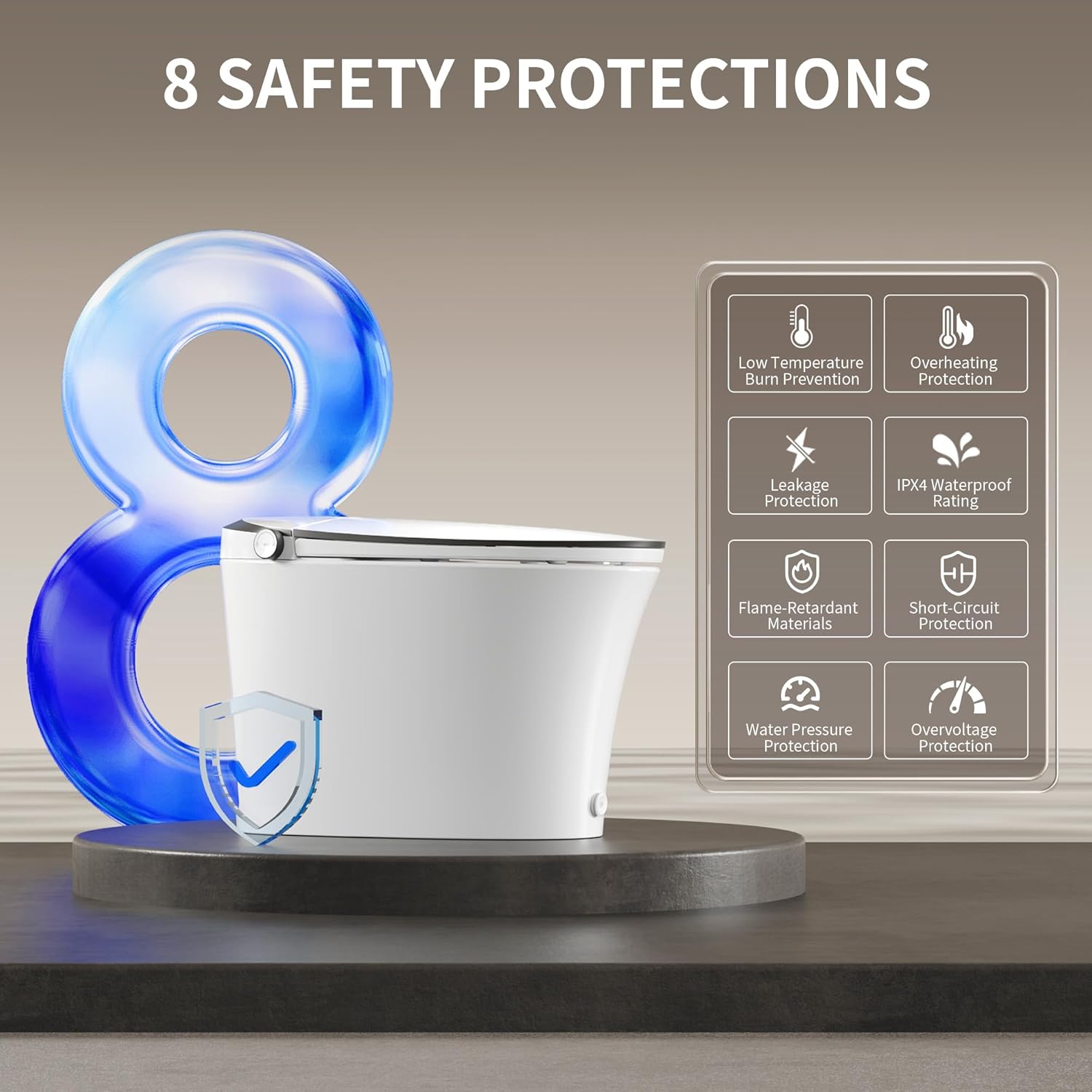 DeerValley Smart Toilet One Piece Tankless Toilets with Bidet Built in 1.28GPF Auto Flush Foot Kick Blackout Flush Warm Water and Air Dryer Heated Seat Remote Control 10' Rough-In Options - DV-1S0019R
