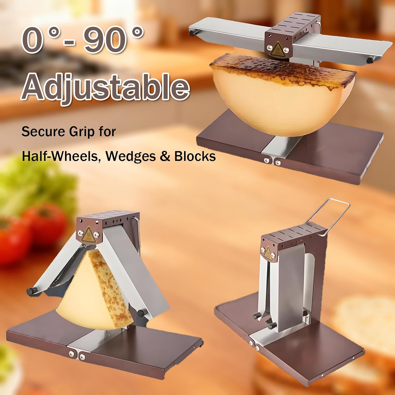 Raclette Cheese Melter, 1000W Commercial Electric Grill with Foldable Heating Element for Half Cheese Wheel, Perfect for Fondue Restaurants