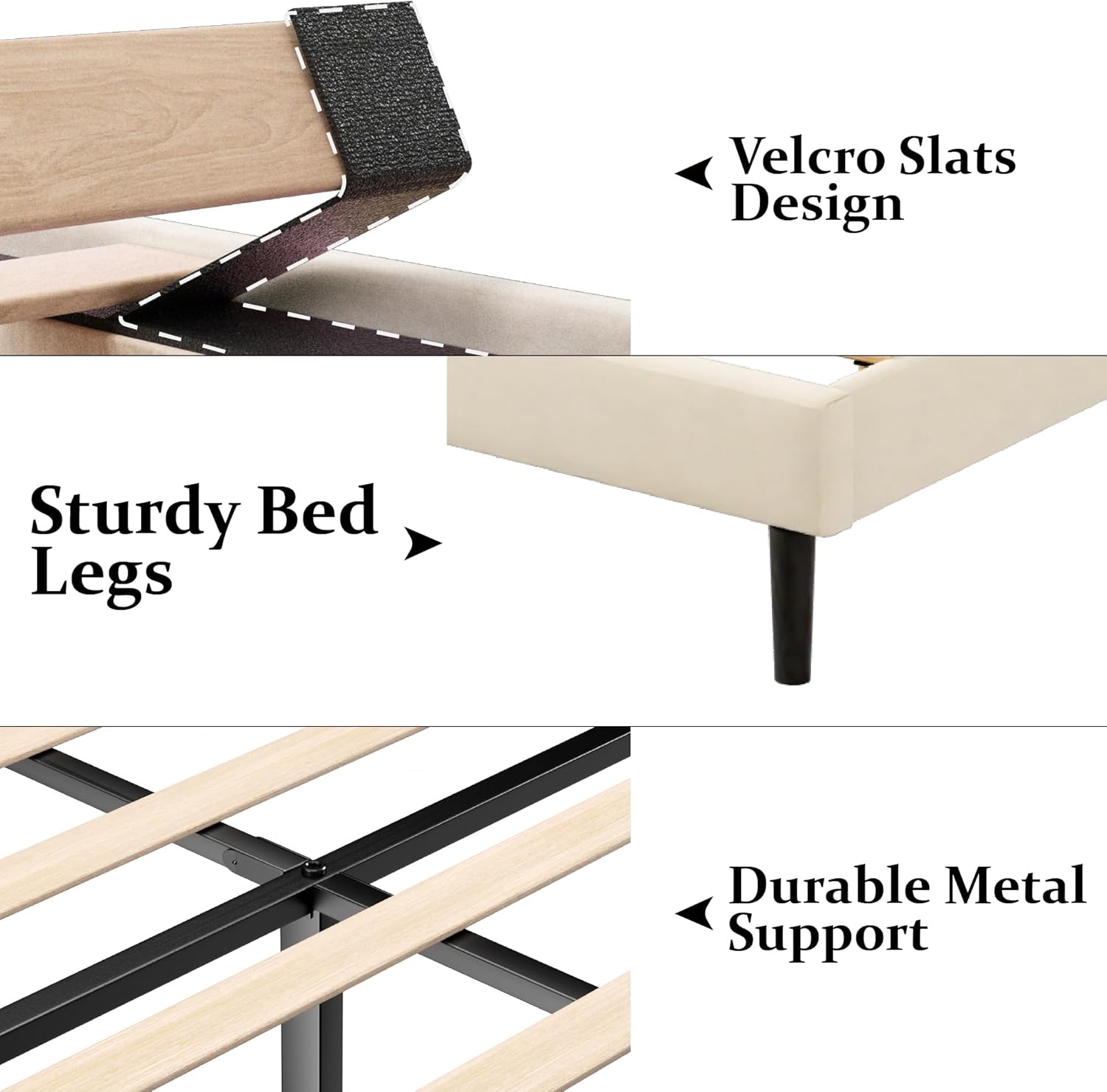 Gruwans Queen Size Bed Frame with Upholstered Wingback Headboard, Easy Assemnly Platform Bed, Wooden Slat Support No Box Spring Needed, Cream