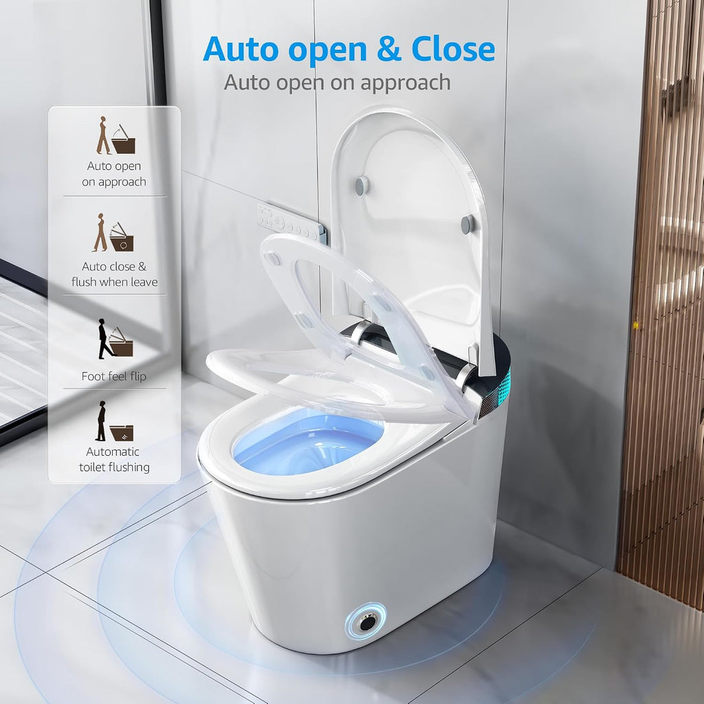 Smart Toilet with Build-in Bidet Seat, Tankless Toilet with Auto-Opening and Closing Lid, Auto Flushing, Heated Seat, Warm Water Bidet, Air Dryer, LED Display, and Remote Control
