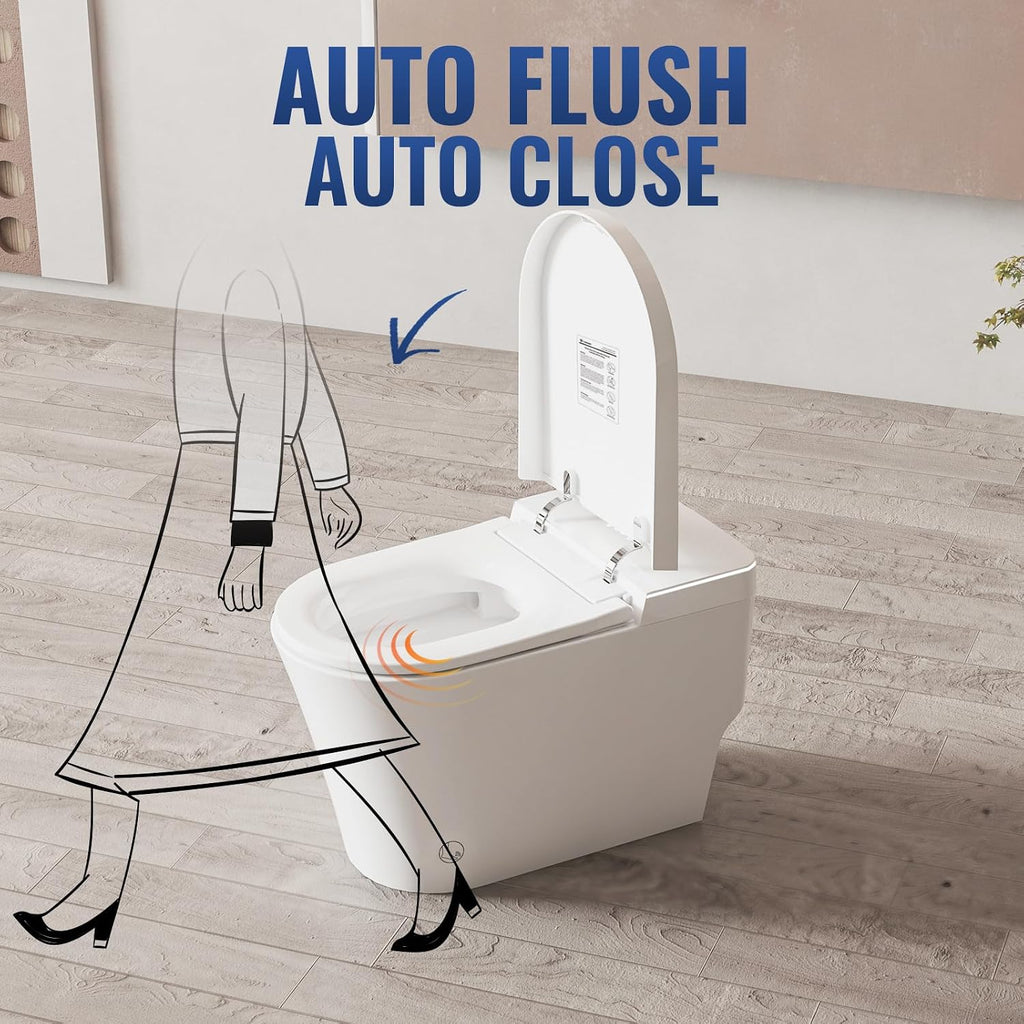 LW Smart Toilet with Bidet Built in, One Piece Elongated Modern Bidet Toilet with Foot Sensing Auto Open/Close, Pump-Assisted Auto Flush, Heated Seat, Warm Water & Dryer, LED Display, Night Light