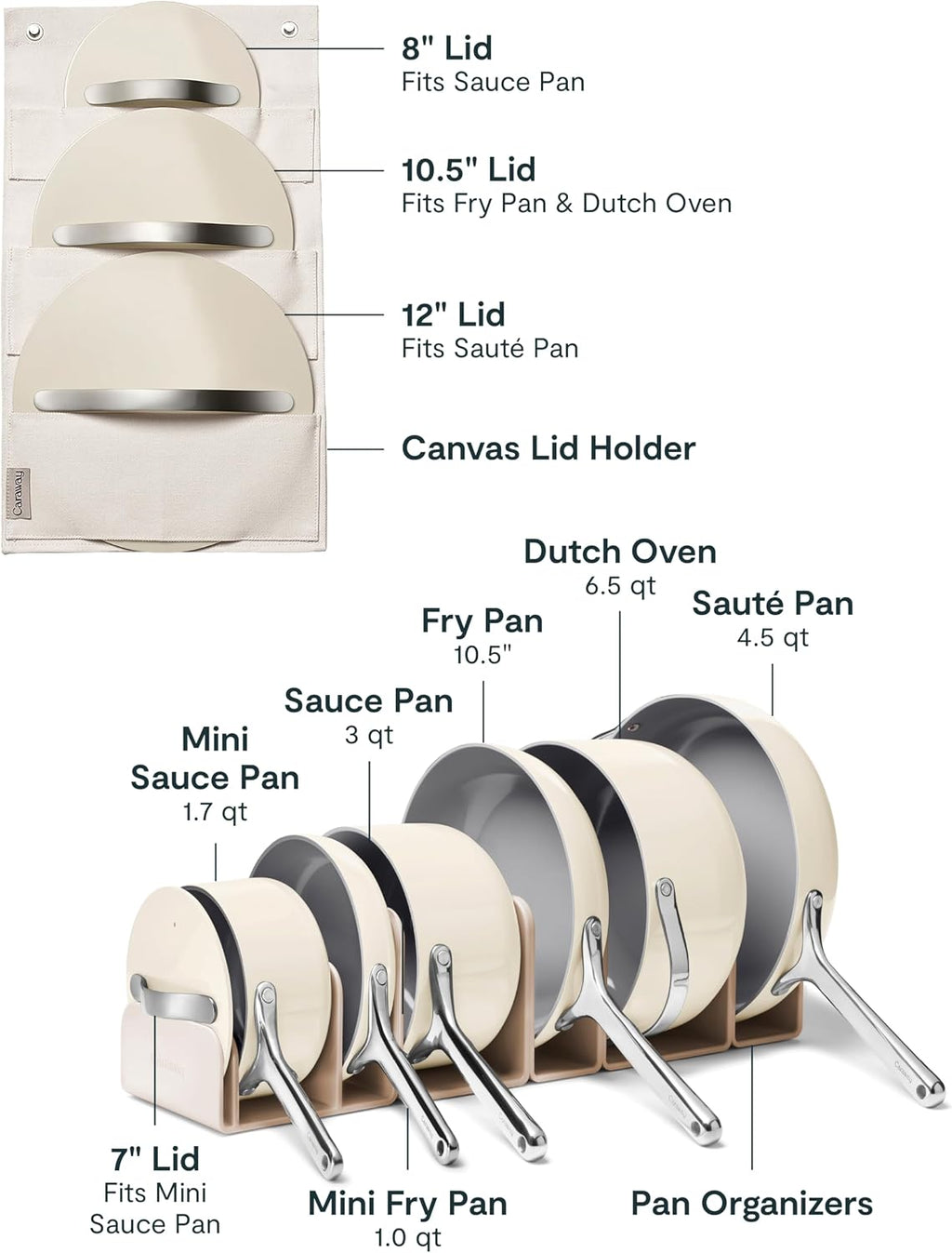 Caraway 31-Piece Ceramic Cookware Bundle - Fry Pans, Saucepans, Sauté Pan, Dutch Oven, Petite Cooker, Stir Fry, Rondeau, Stock Pot, Grill & Griddle Pans, Roasting Pan, Racks, Organizers - Cream