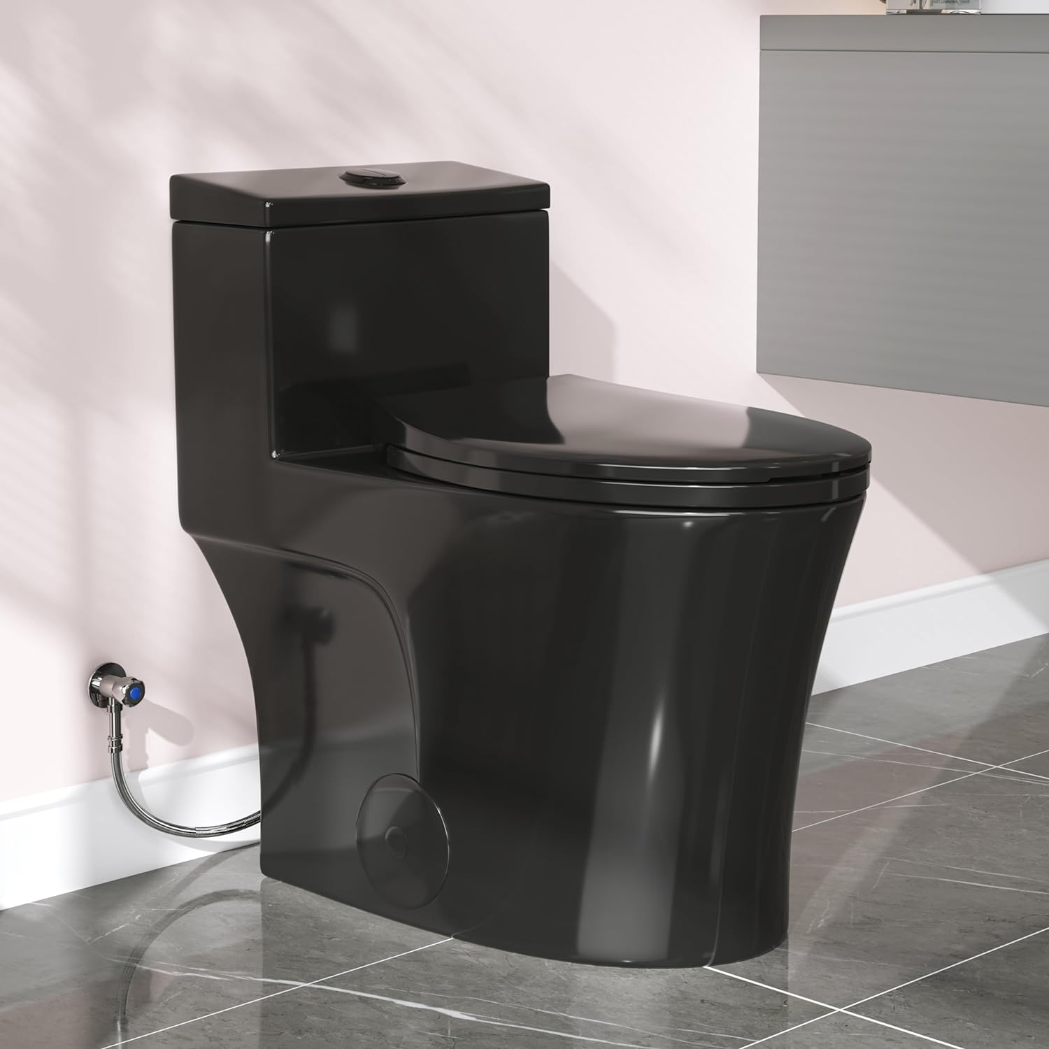 HOROW T0338WB Elongated One Piece Toilet Black, Compact Modern Toilet with Comfortable Seat Height, ADA Chair Height 17.3', Power Dual Flush 0.8/1.28 GPF, Matte Black, 12' Rough-in