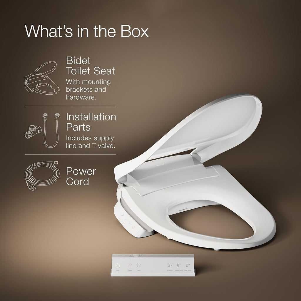 Kohler PureWash E700 Heated Bidet Toilet Seat, White with Remote, Warm Water, Quiet-Close Lid, Self-Cleaning Wand, Adjustable Water Pressure and Nightlight, Easy Installation Bidet Attachment