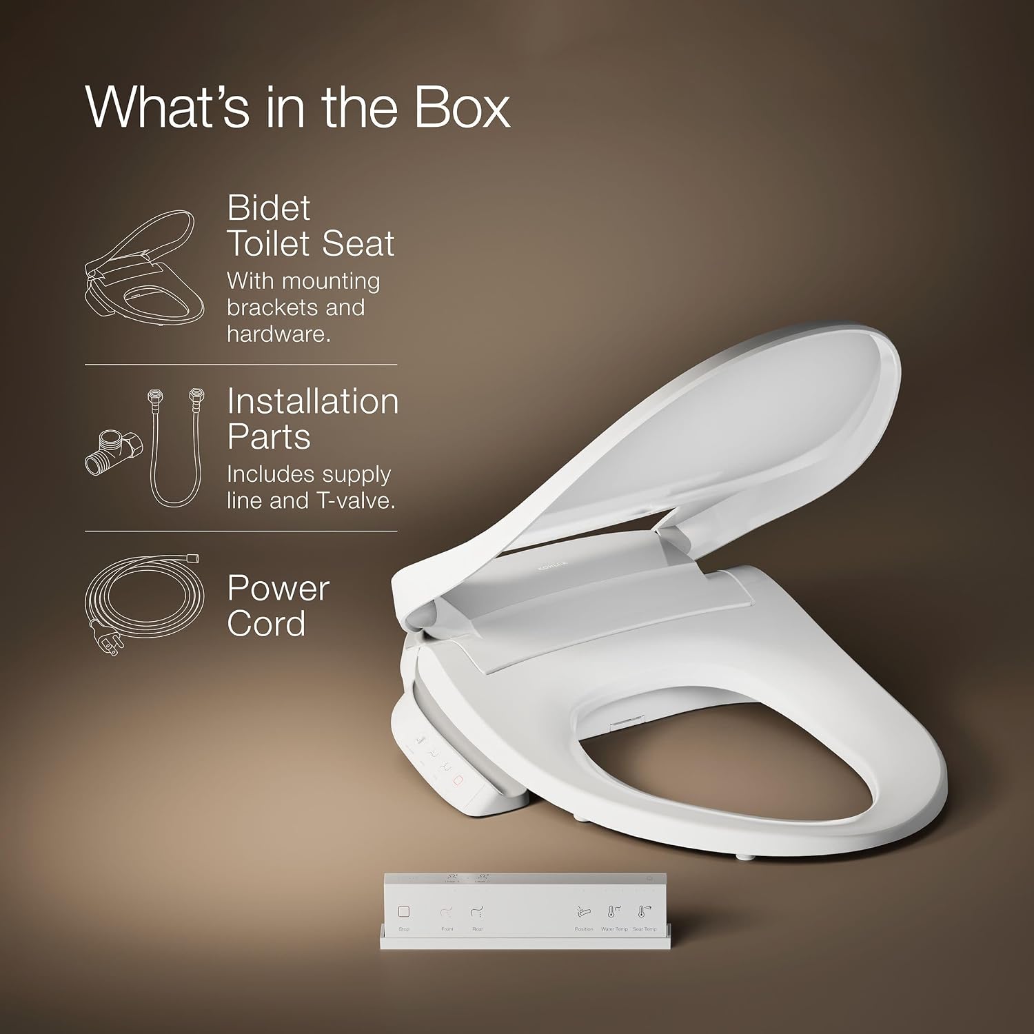 Kohler PureWash E700 Heated Bidet Toilet Seat, White with Remote, Warm Water, Quiet-Close Lid, Self-Cleaning Wand, Adjustable Water Pressure and Nightlight, Easy Installation Bidet Attachment