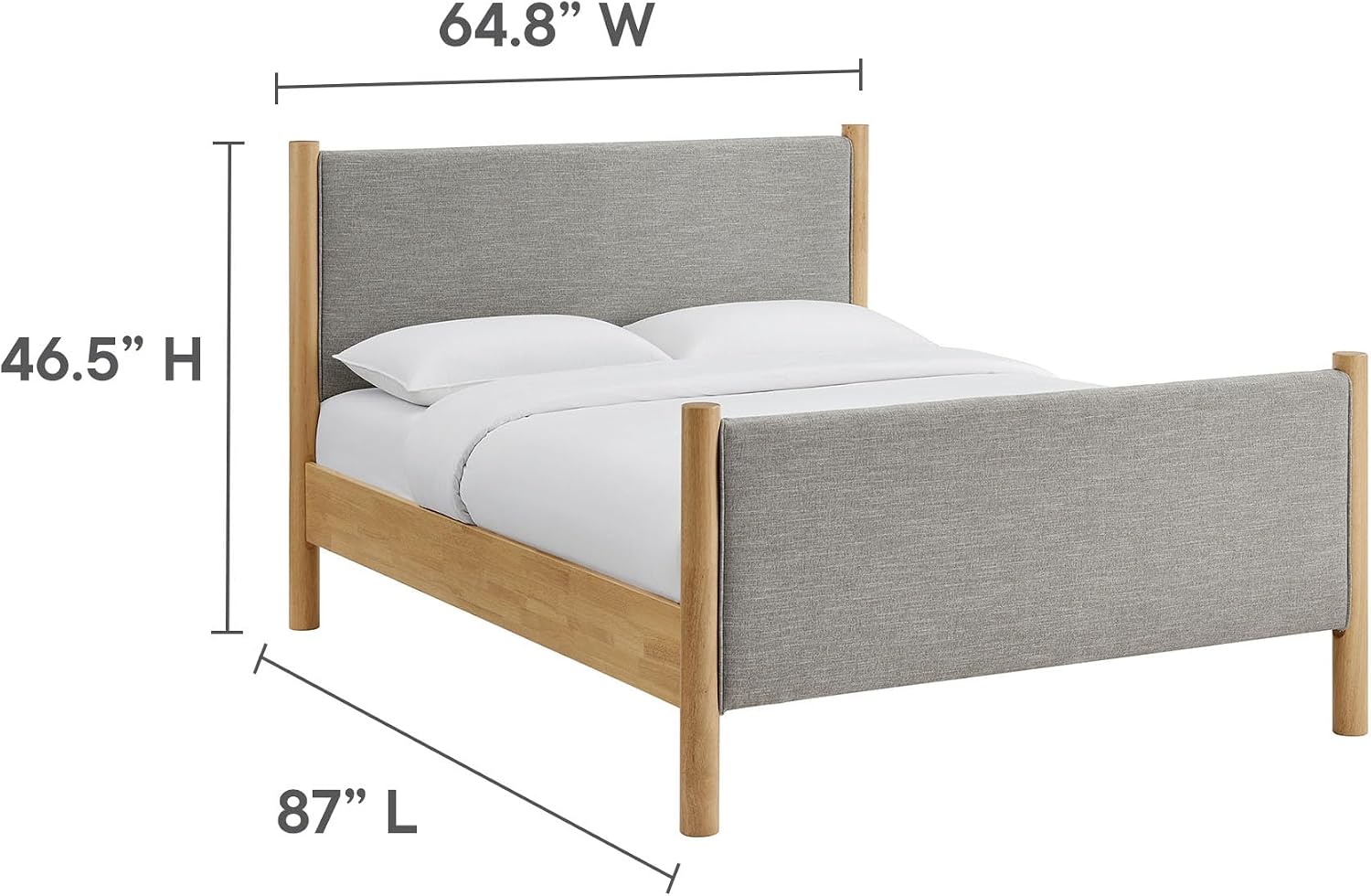 Modway Maven Queen Size Bed Frame in Wheat Oak with Upholstered Fabric Headboard and Footboard – Wood Queen Platform Bed Frame – No Box Spring Needed