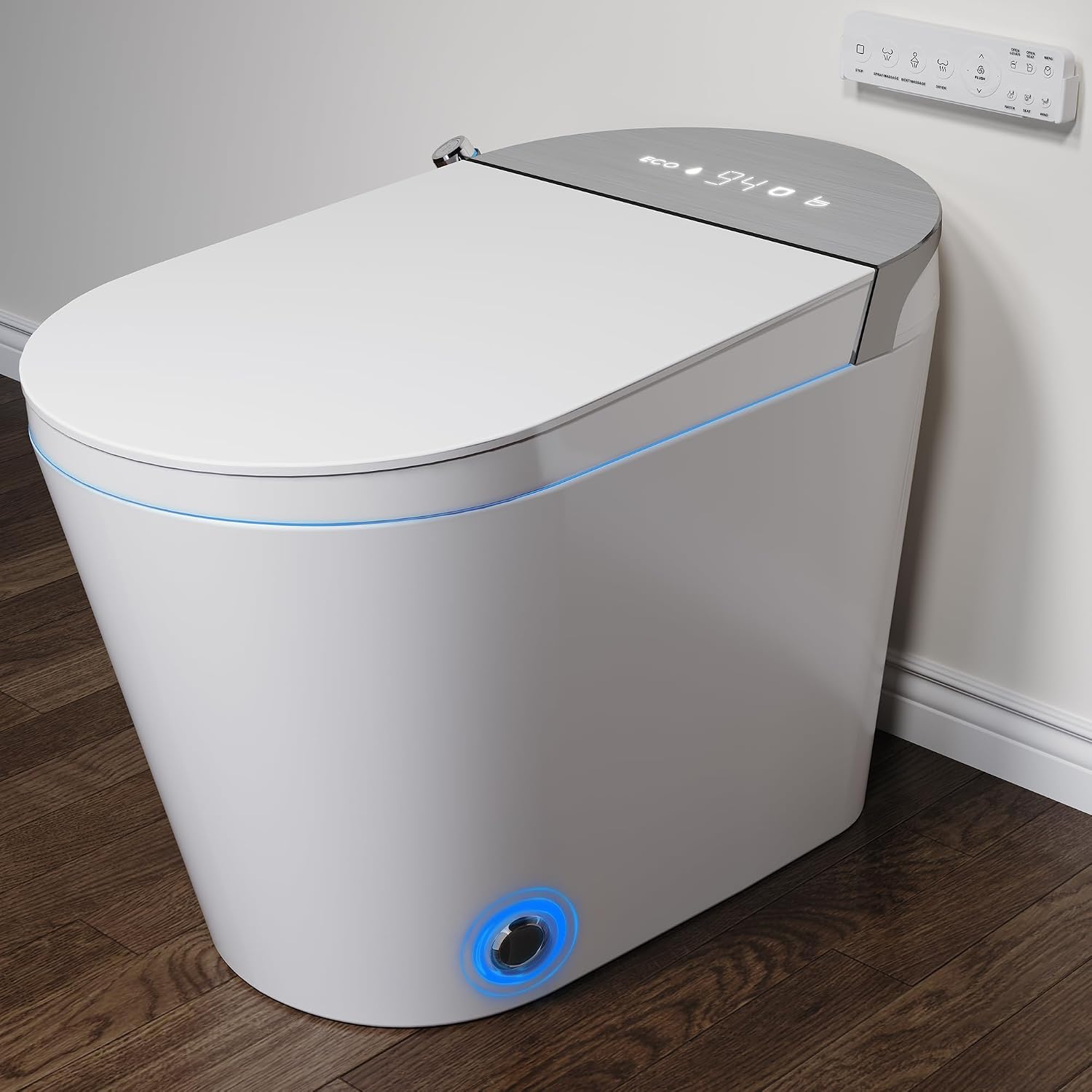 Smart Toilet with Bidet Built-In, Auto Open and Close, Elongated Bidet Toilet with Foot Sensor Flush, Heated Seat, Warm Water, Air Dryer, Foam Shield, Tankless Dual Flush & Remote Control