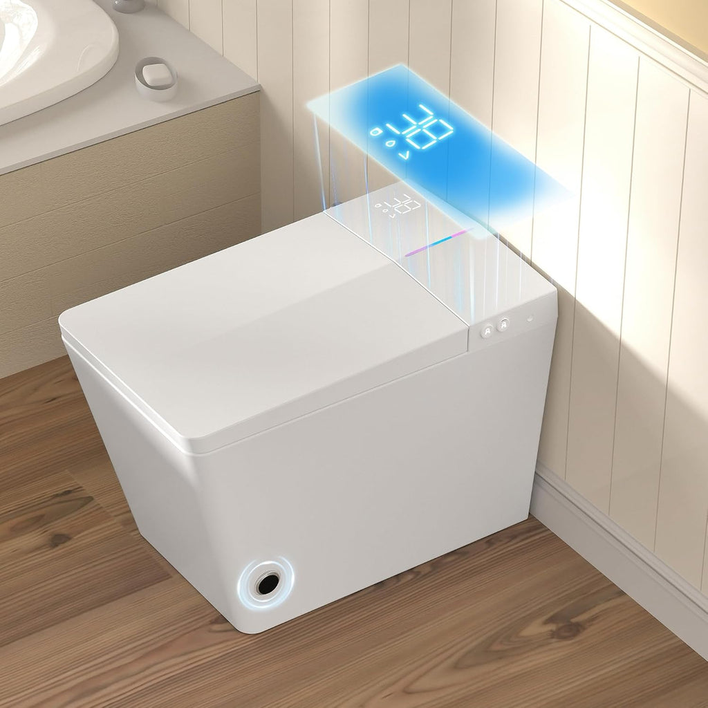 WinZo Smart Toilet with Built-in Tank, ADA Comfort Seat Height One-Piece Toilet with Warm Water Bidet, Heated Seat & Auto Drying, Foot Kick Flush, Modern Elongated Smart Toilet with Bidet Built In