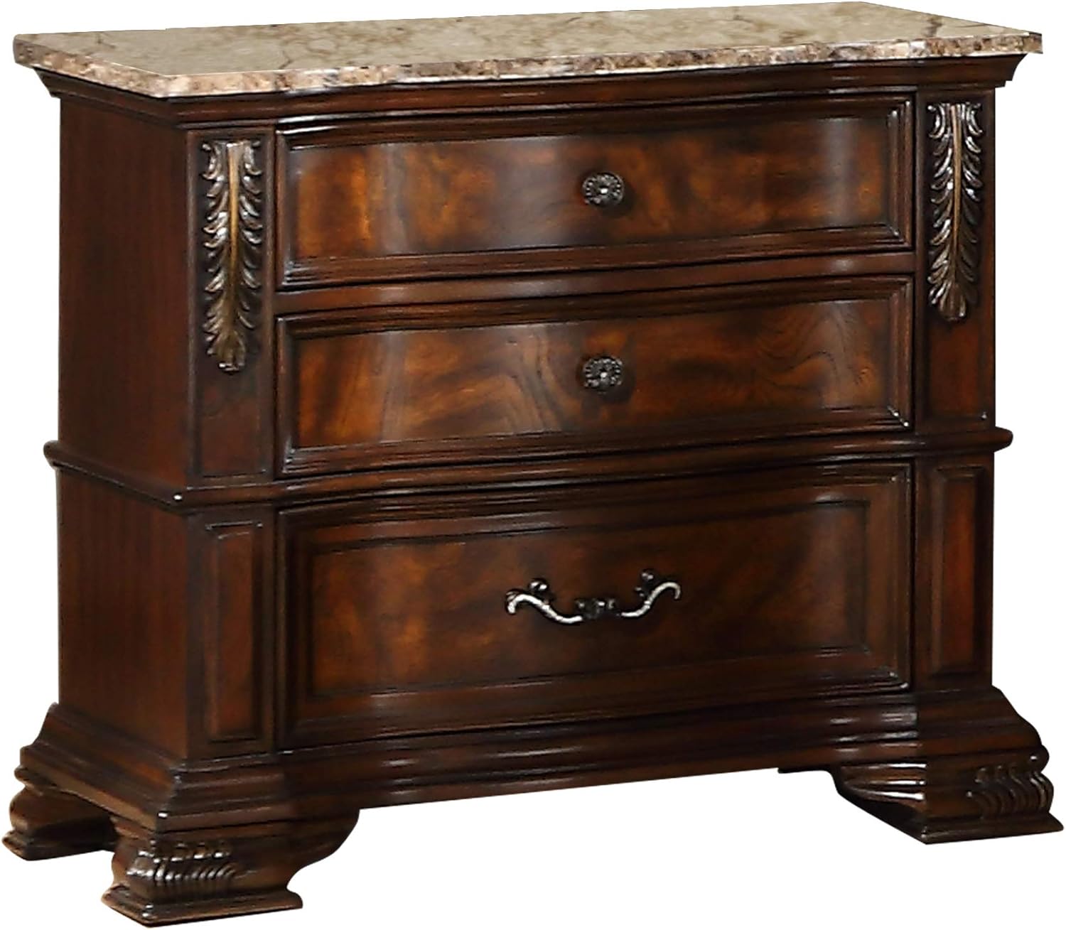 First of a Kind Santa Monica Traditional 5 Piece Queen Bedroom Set with Upholstered Tufted Headboard Elegant Classic Design Coordinated Furniture Collection, Cherry