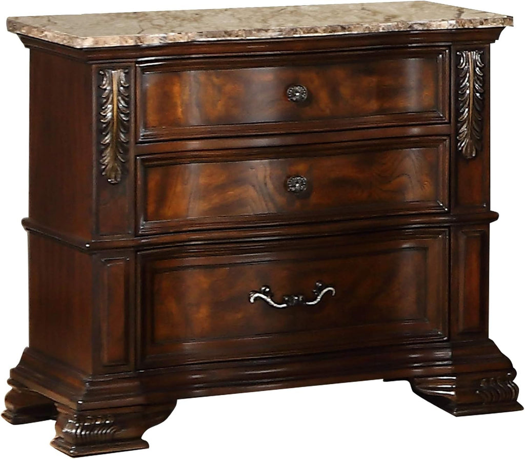 First of a Kind Santa Monica Traditional 4 Piece King Bedroom Set with Upholstered Tufted Headboard Elegant Classic Design Coordinated Furniture Collection, Cherry