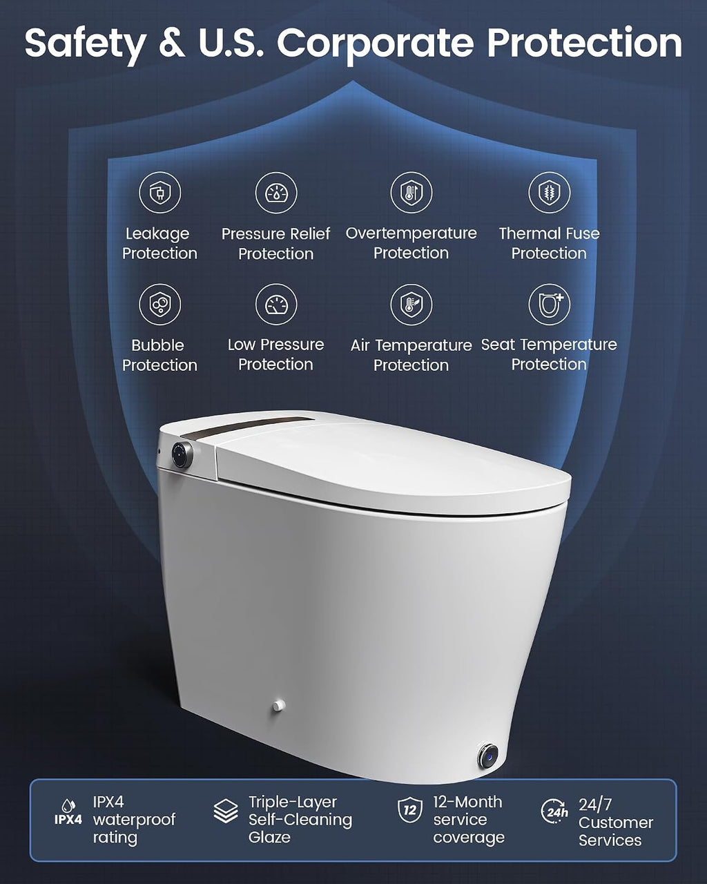 Smart Toilet with Bidet Built In, DA80U Smart Bidet Toilet with Tank Heated Seat, 1.06 GPF Power Flush Booster Pump, Auto Open/Close, Warm Water, Dryer, Night Light, Remote and Foot Kick Operation