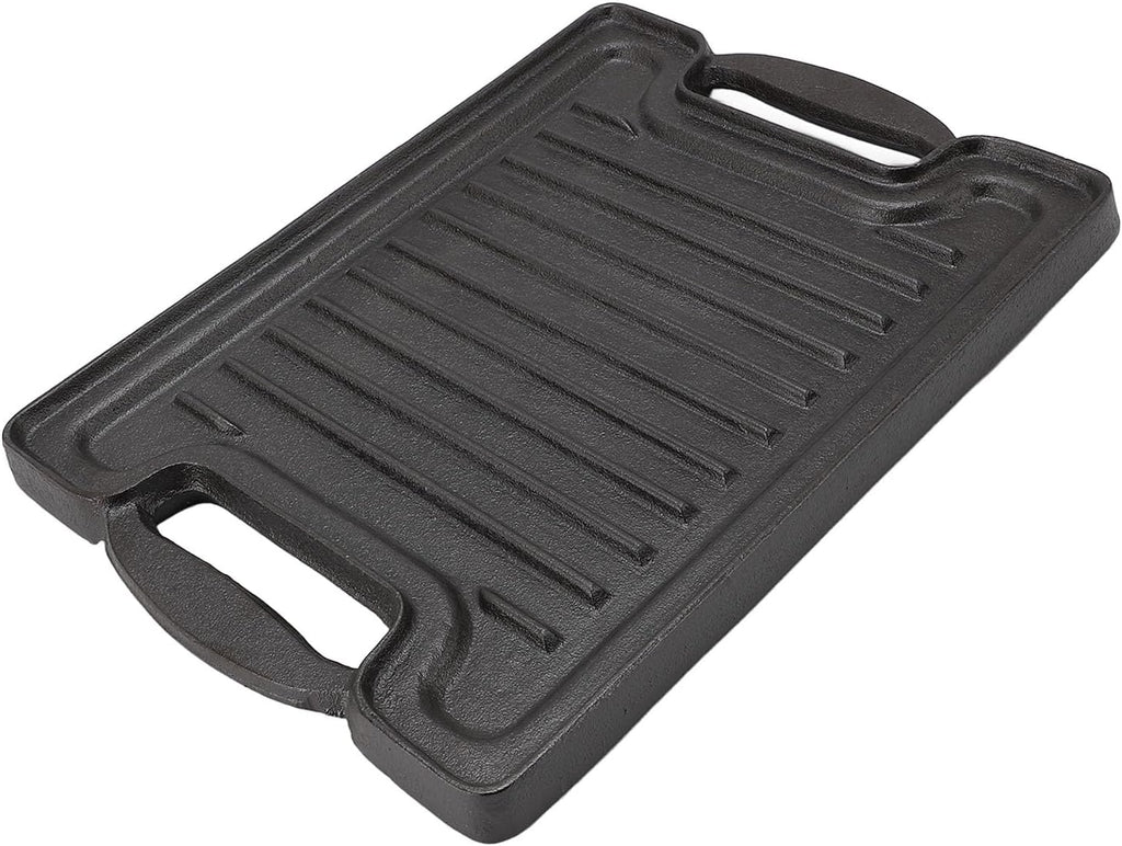 Focket Cast Iron Griddle, Nonstick Thickened 3.3mm Rectangular BBQ Grill Plate Double Sided Flat Ridged Skillet Pan Even Heating for Gas Stove Top Oven with Hollow Handles