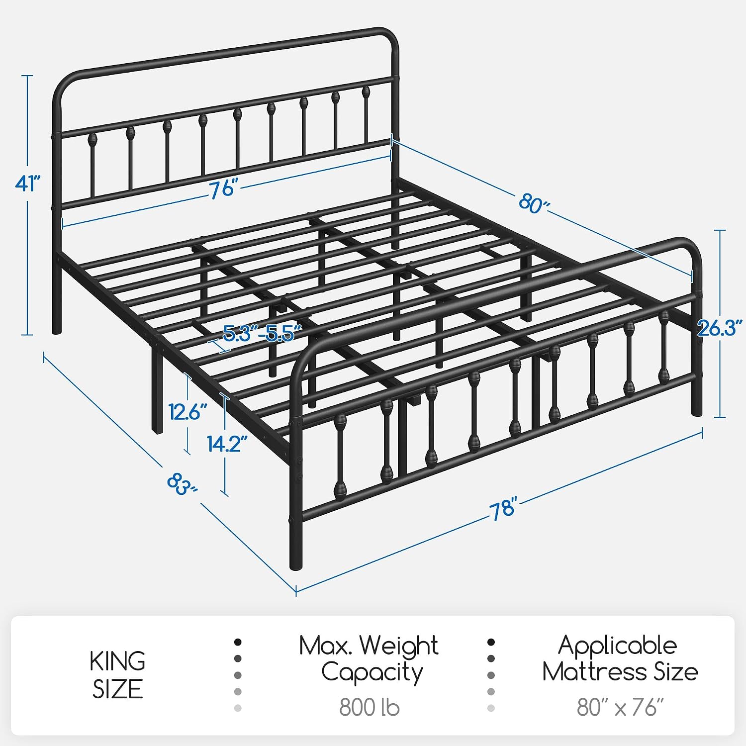 Yaheetech Victorian Vintage King Metal Platform Bed Frame, Classic Iron Art Headboard & Footboard, Stable & Noiseless, 12.6 Inch Under Bed Storage, No Box Spring Needed, Easy Assembly, Black