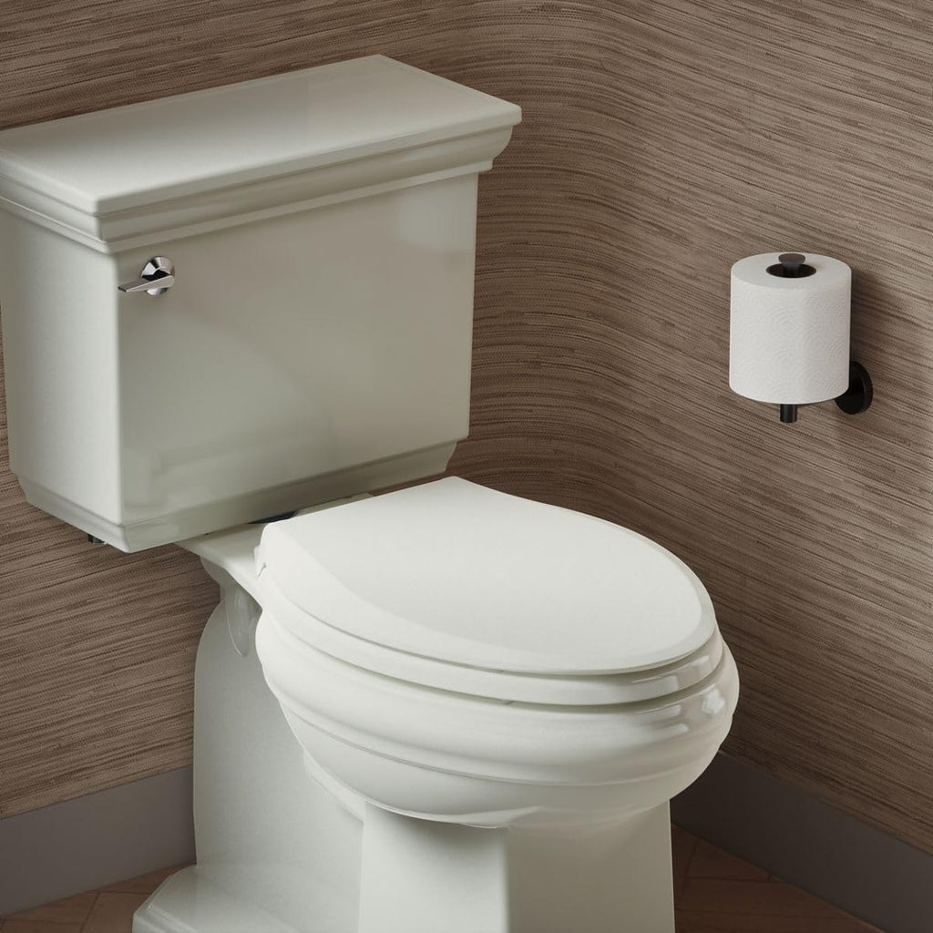 KOHLER 4636-RL-NY Cachet ReadyLatch Elongated Toilet Seat Slow Close, Soft Close Toilet Seat Quiet Lid, Contoured Grip-Tight Bumpers Installation Hardware, Apartment Essentials, Dune (Pack of 2)