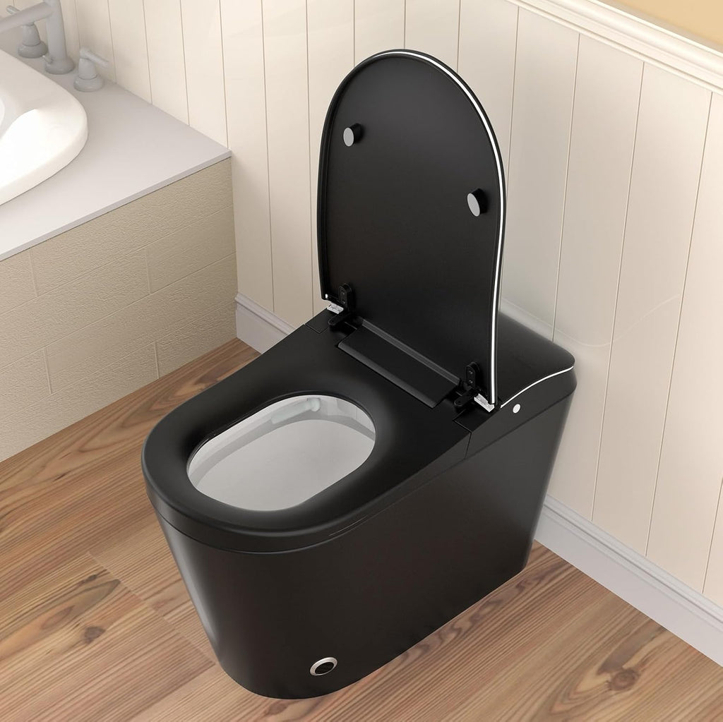 SouNor Smart Toilet with Bidet,Front Nozzle For Lady, Adjusted Heated Seat, Warm Water and Dry,Auto Open/Flush,White (Matte Black)