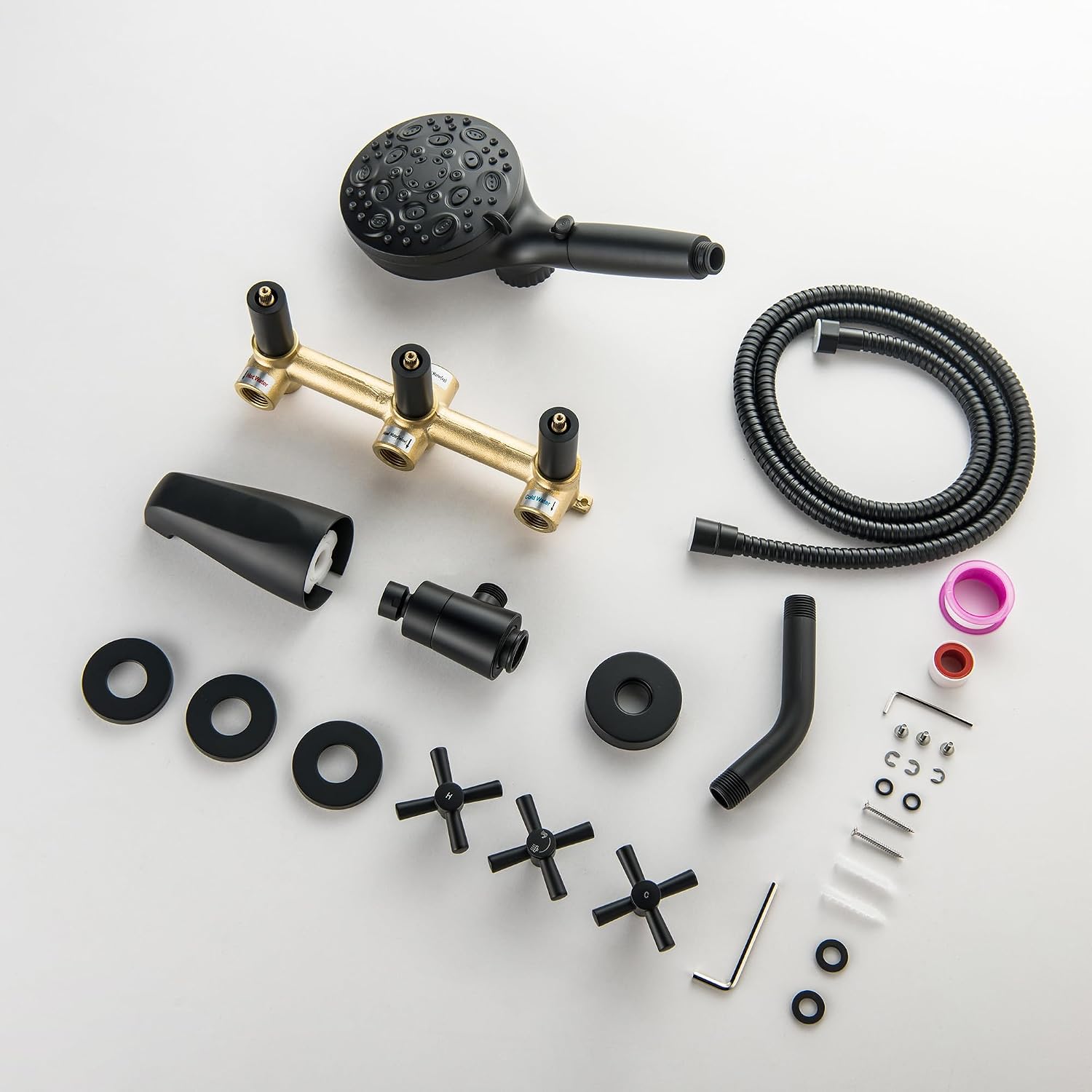 LIWEIKE Matte Black 3 Handle Tub Shower Faucet, 3 Knob Shower Tub Faucet Set with with 10 Setting with Magnetic Handheld Head Three Handle Tub and Shower Faucet Set