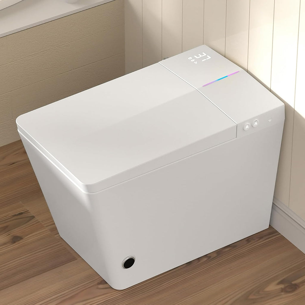WinZo Smart Toilet with Built-in Tank, ADA Comfort Seat Height One-Piece Toilet with Warm Water Bidet, Heated Seat & Auto Drying, Foot Kick Flush, Modern Elongated Smart Toilet with Bidet Built In