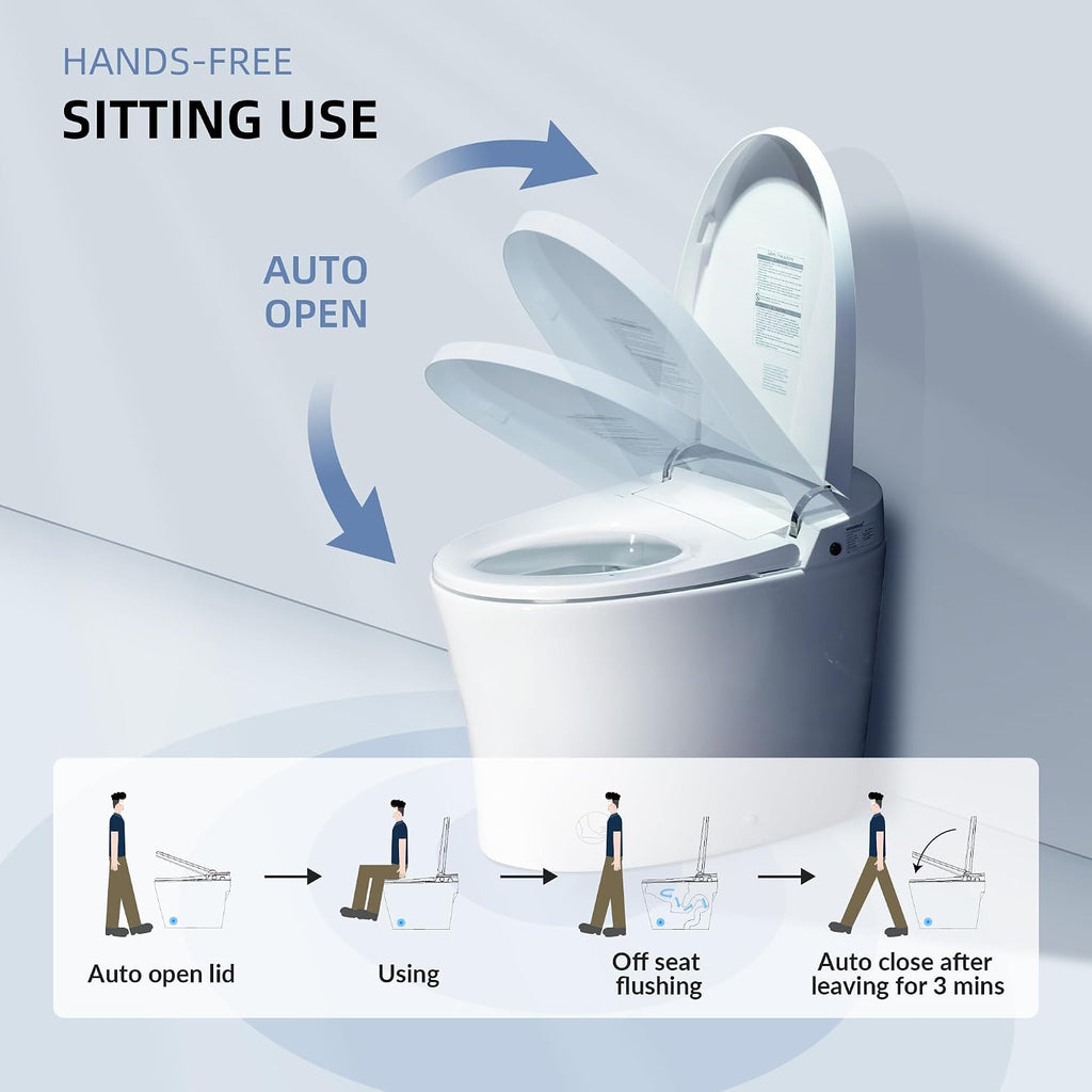 WOODBRIDGE Smart Toilet, Auto Open & Close, Auto Flush, Foot Sensor Operation, Heated Seat and Integrated Multi Function Remote Control in White