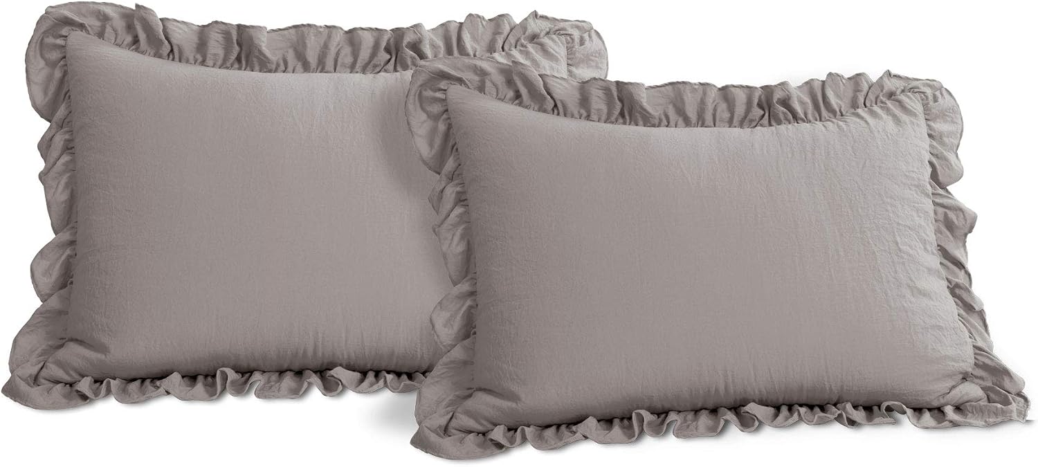 Lush Decor Reyna Ruffle Comforter Set - 3 Piece Cozy Ruffled Bedding Set - Timeless Elegance and Comfort for Bedroom - King, Gray