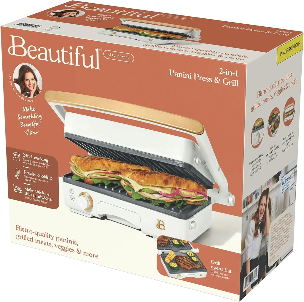 Panini Press Indoor Grill 2-in-1 Electric Contact Grill with Removable Nonstick Plates, 1200W Adjustable Temperature Sandwich Maker (White Icing)