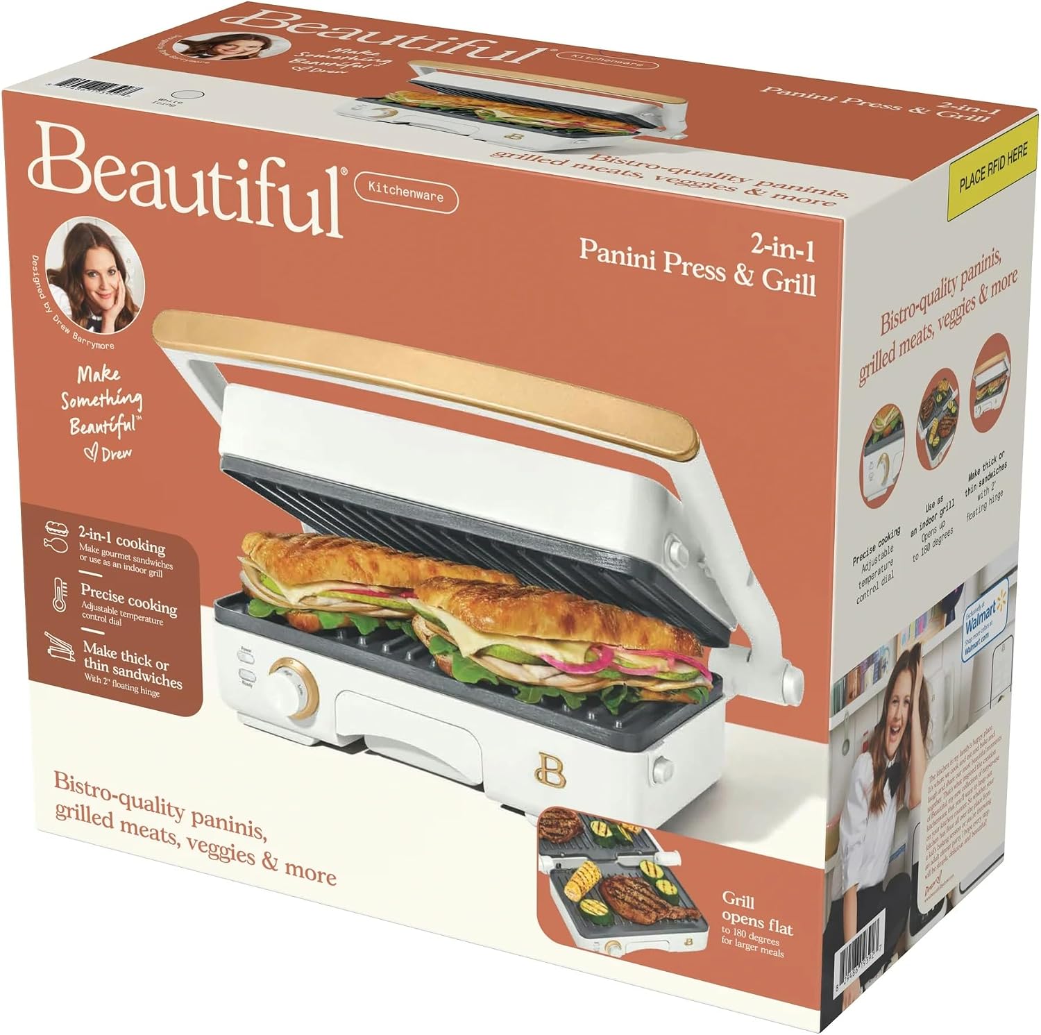 Panini Press Indoor Grill 2-in-1 Electric Contact Grill with Removable Nonstick Plates, 1200W Adjustable Temperature Sandwich Maker (White Icing)