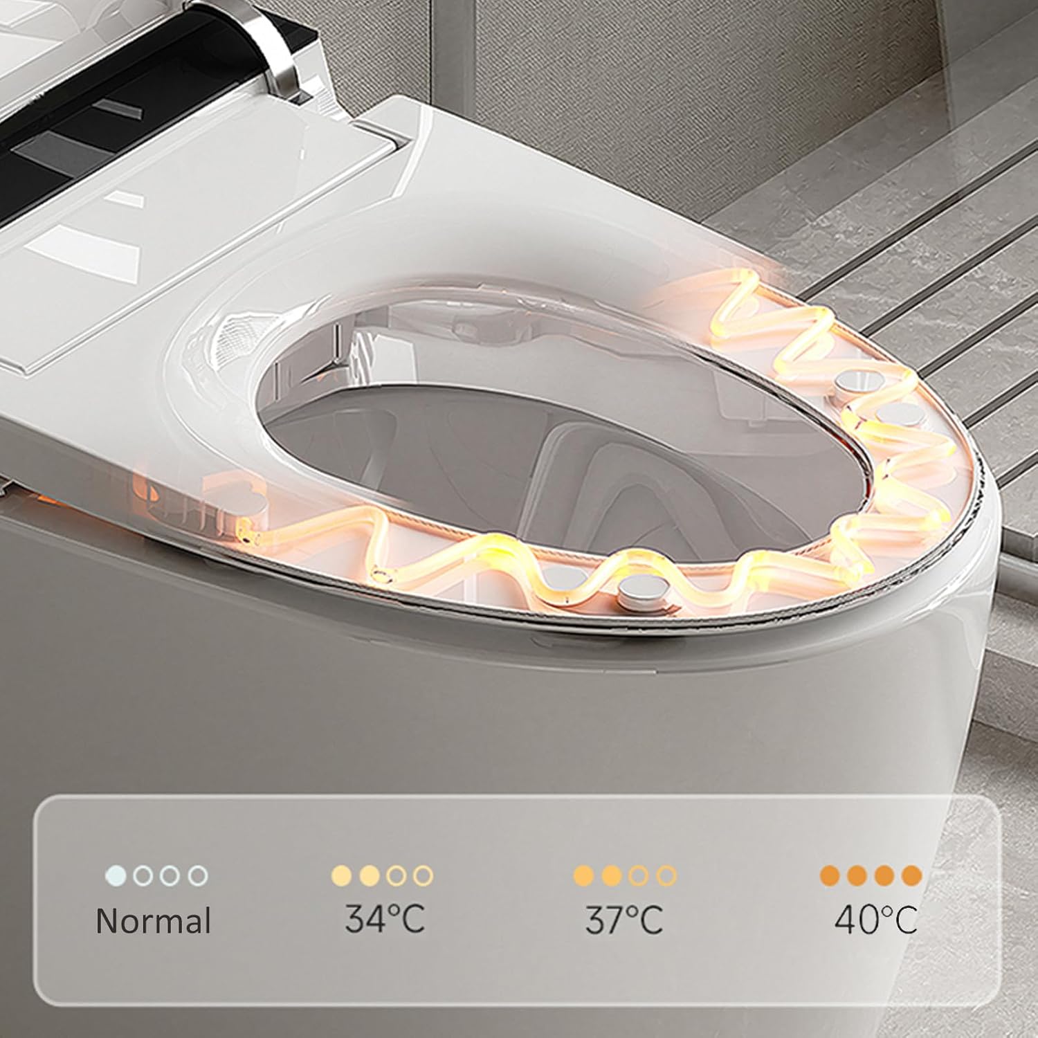 Smart Bidet Toilet Heated Seat, ADA Chair Height, Built-in Foam Sheild, AUTO Dual Flush, Auto Open & Close, Movement Drying, Temperature Adjustable, Night Light-White