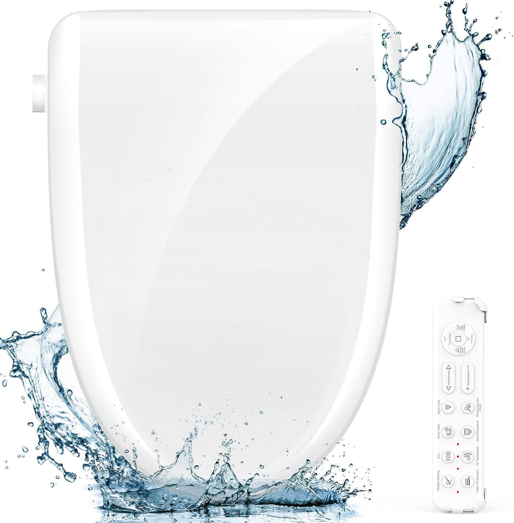 FVZ Bidet Toilet Seat Elongated White Electric Heated Toilet Seat with Endless Warm Water, Warm Dryer, Self-Clean Stainless Steel Nozzle, Rear & Child Wash, Remote Control, Adjustable Water Pressure