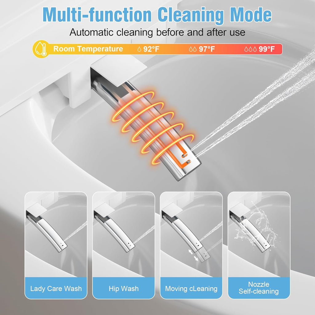 Luxury Smart Toilet, Elongated One Piece Toilet with Heated Seat, Dryer, Auto-Lift Lid, Soft Close, Electric Tankless Bidet Toilets for Bathroom with Siphon Dual Flush 0.8/1.2 GPF, MAP 1000g