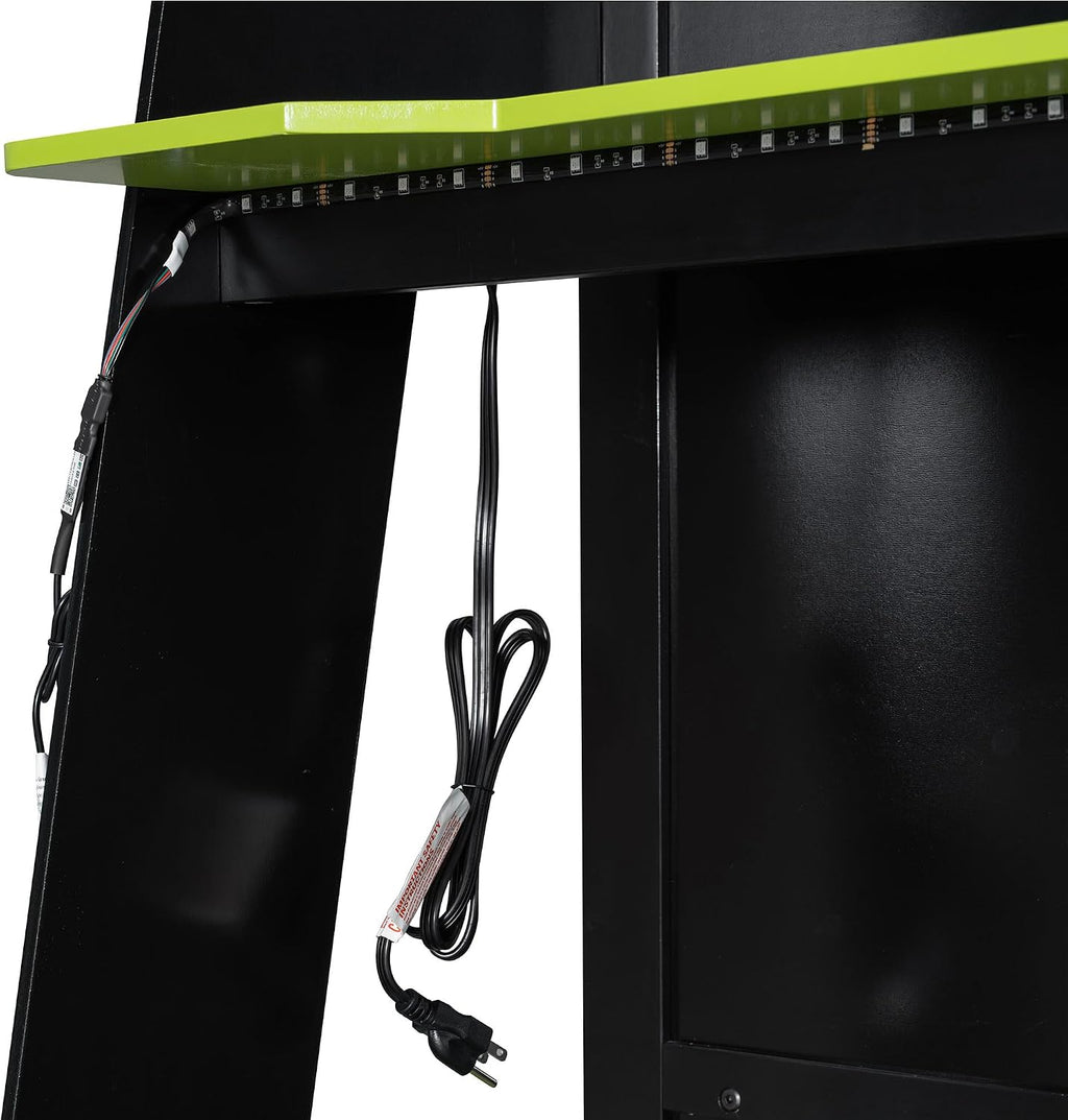 Bellemave Gaming Loft Bed with Desk and Lights, Twin Loft Bed with Storage Shelves and Work Station, Wood Loft Bed Frame for Kids, Boys, Girls, Teens, No Spring Box Needed & Dedicated Style, Green