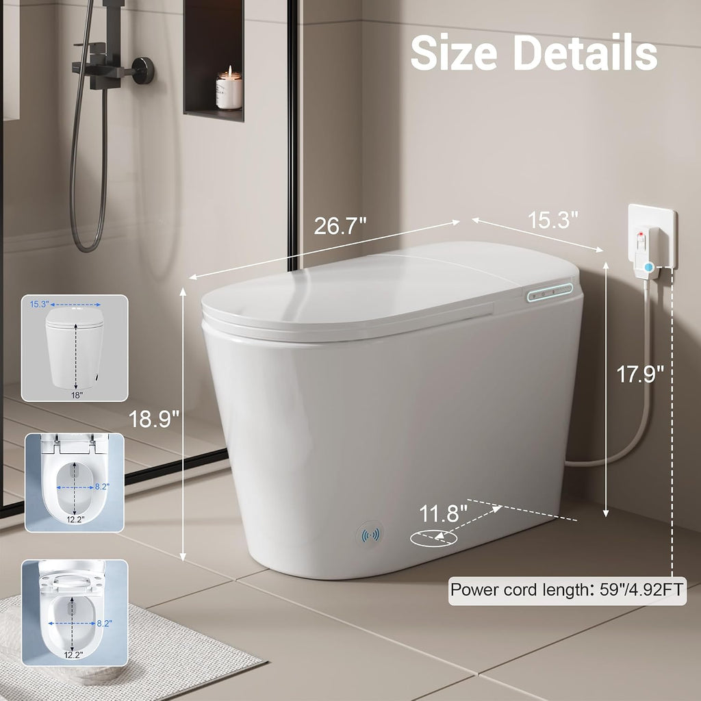 Smart Toilet with Bidet Built in, Modern Tankless Bidet Toilet for Bathroom with Heated Seat, One Piece Toilets with Dryer, Foot Sensor, Auto Lid&Seat/Siphon Dual Flush 0.8/1 GPF, MAP 1000g