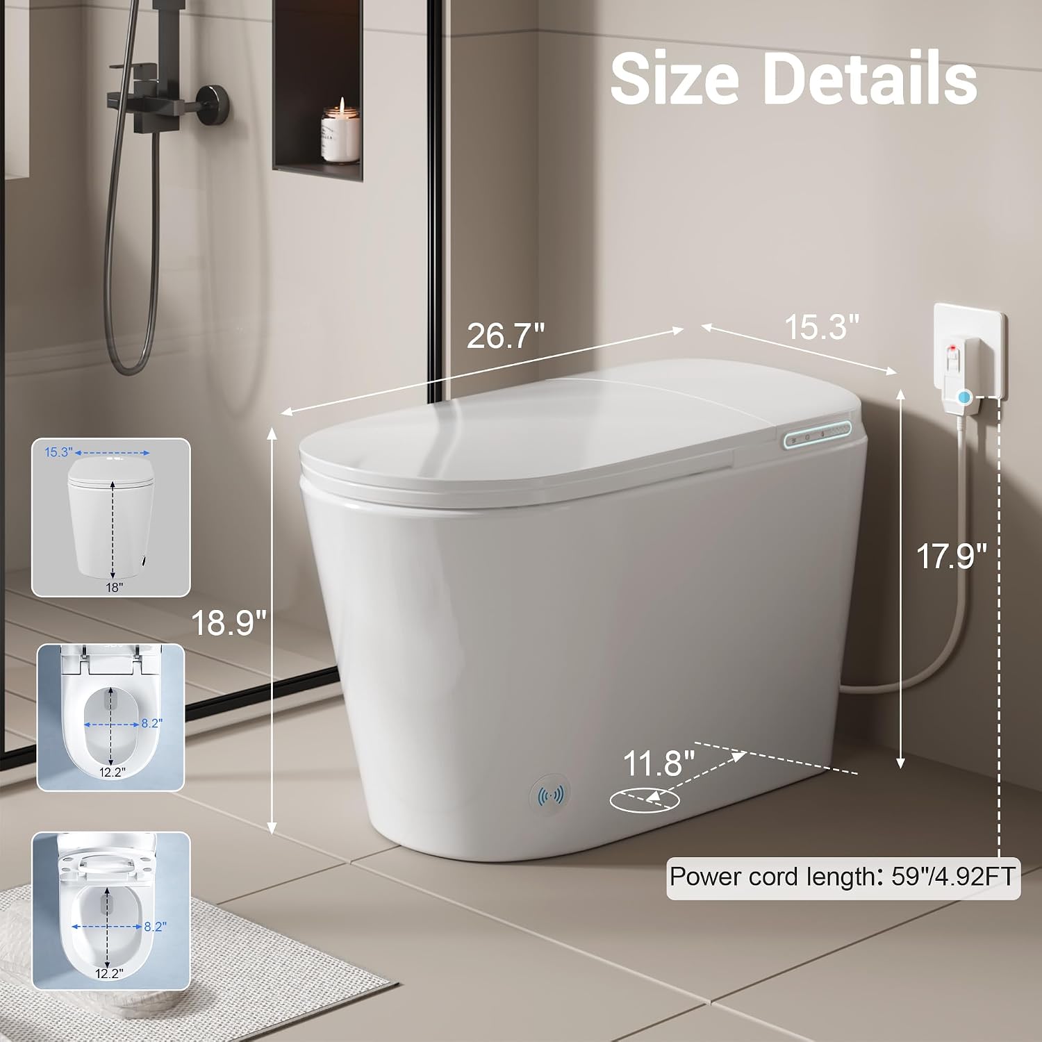 Smart Toilet with Bidet Built in, Modern Tankless Bidet Toilet for Bathroom with Heated Seat, One Piece Toilets with Dryer, Foot Sensor, Auto Lid&Seat/Siphon Dual Flush 0.8/1 GPF, MAP 1000g