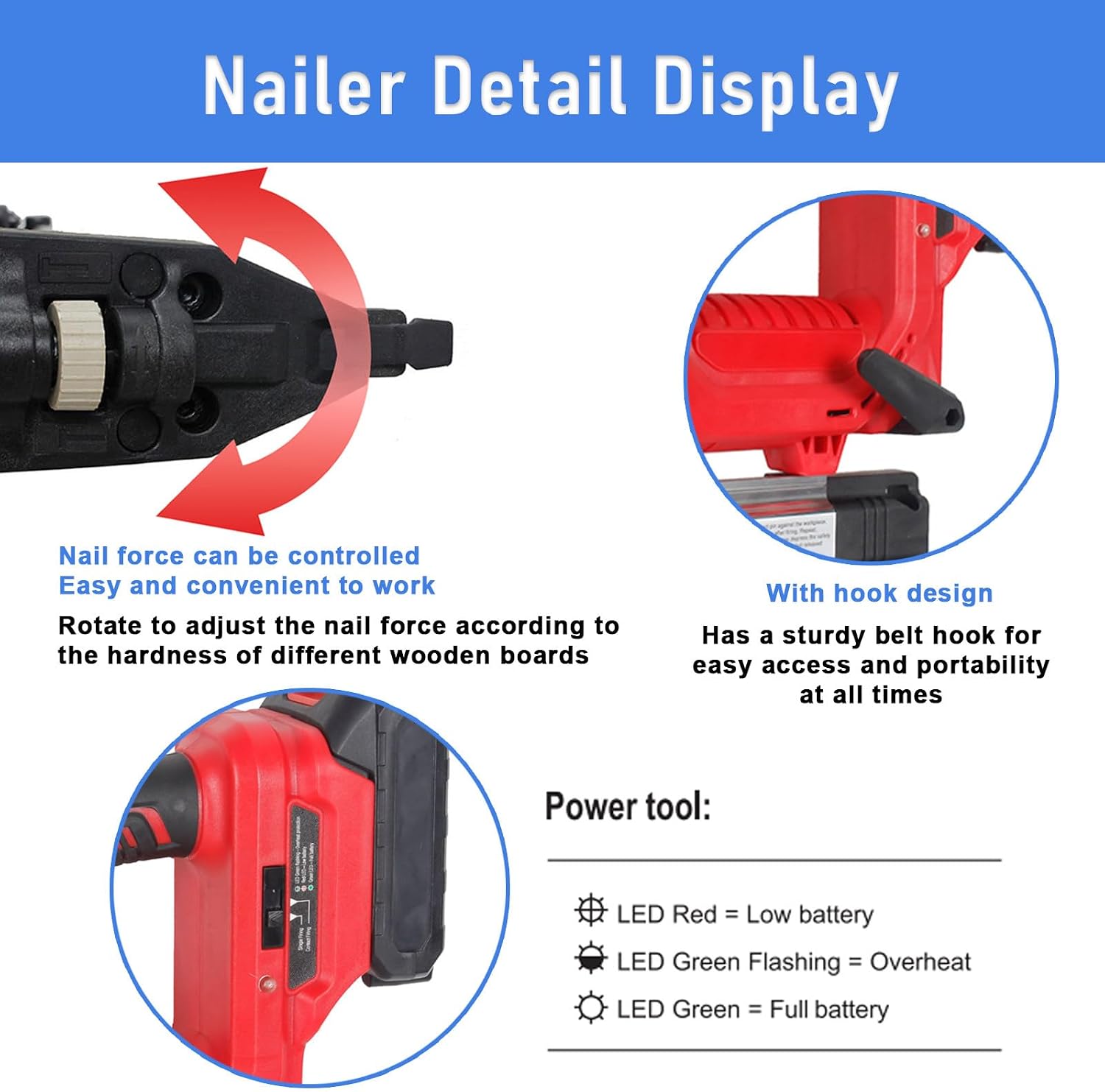 Cordless Electric 2 in 1 Nailer, Nailing Depth Adjustable, Handheld Woodworking Brad Nailer, Nailing Machine for Wood, with Auxiliary Lighting, for Homes, Renovation Companies Blue