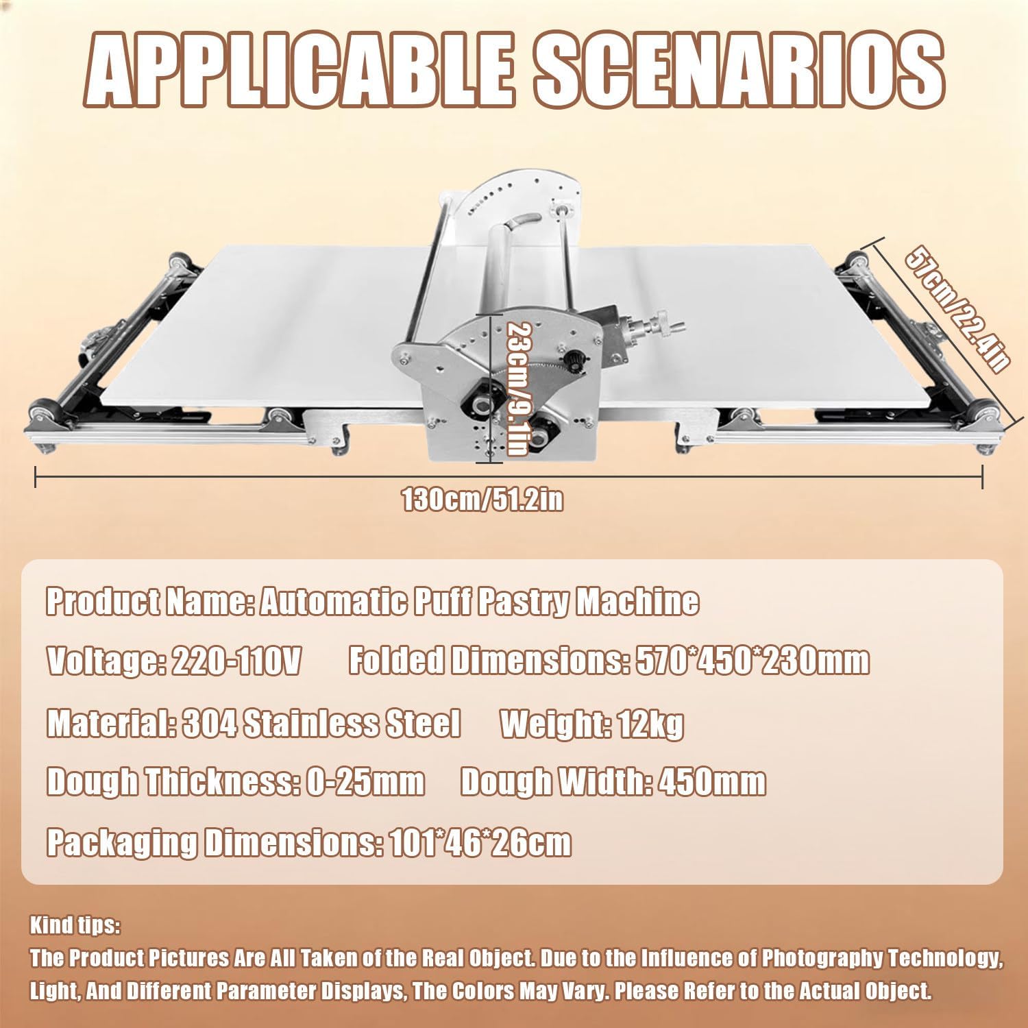 Foldable Dough Sheeter, Electric Pastry Dough Sheeter, Stainless Steel, 2-25 Mm Adjustable Height, 450mm Dough Width, Forward/Reverse Rotation, Stepless Adjustment, For Croissants, Puff Pastry
