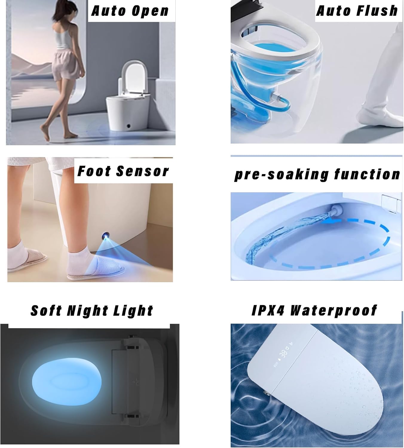Luxury Intelligent Smart Toilet with Instant Warm Water Sprayer and Dryer, Auto Flush,Foot Sensor Operation, Adjusted Temp Heated Bidet Seat, LED Display White