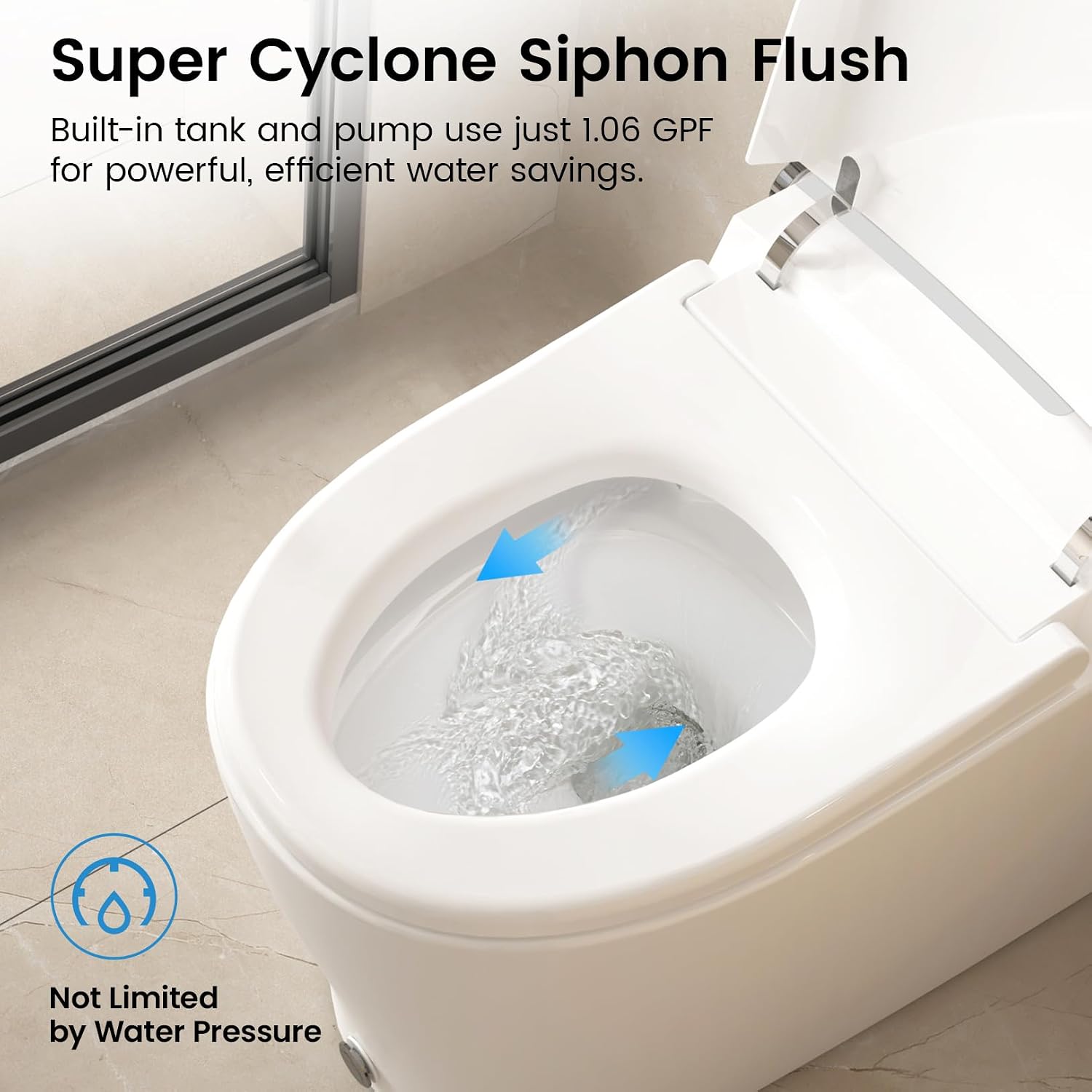 DA80 Smart Toilet with Bidet, One Piece Bidet Toilet with Water Tank & Pump, Elongated Heated Seat, 1.06 GPF Auto Flush, Warm Water, Remote Control, Foot Kick Blackout Flush Deodorization