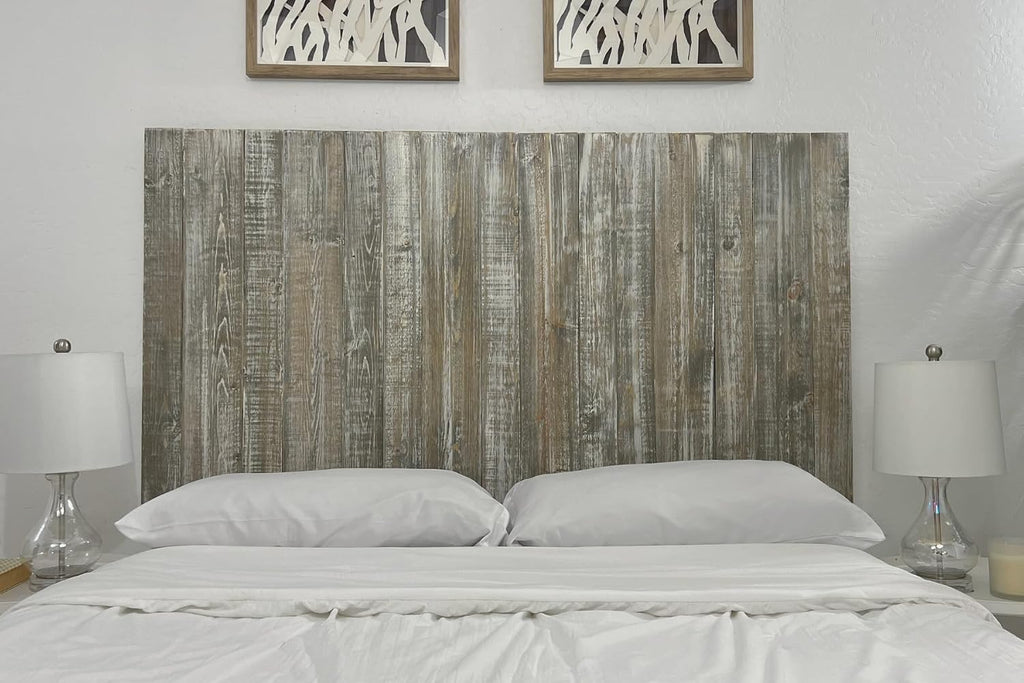 Barn Walls Solid Wood Headboard King Size Graywash Finish, Wall Mounted Headboard Panel with Natural Wood Grain, Adjustable Height, Farmhouse Rustic Coastal Style, Wooden King Headboard Only for Bed
