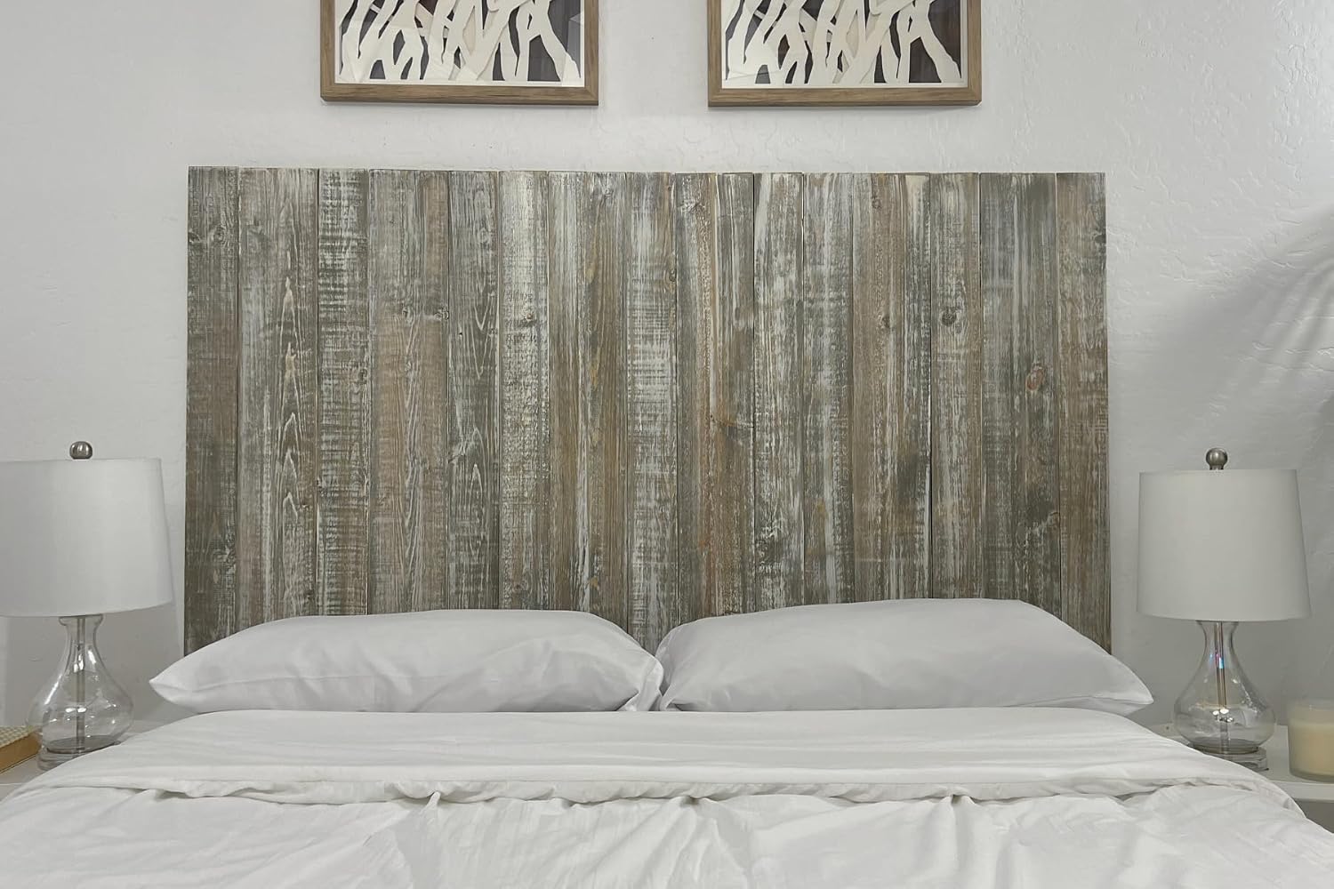 Barn Walls Solid Wood Headboard King Size Graywash Finish, Wall Mounted Headboard Panel with Natural Wood Grain, Adjustable Height, Farmhouse Rustic Coastal Style, Wooden King Headboard Only for Bed