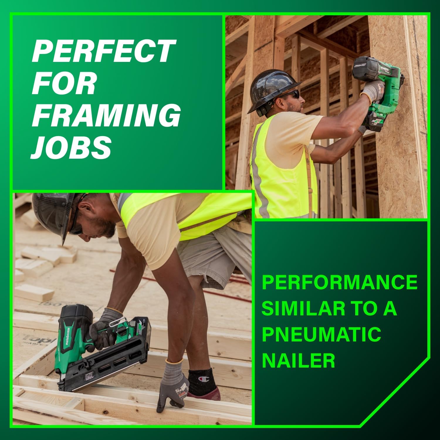 Metabo HPT 36V MultiVolt Cordless Plastic Strip Framing Nailer Kit, 21 Degree Framing Nailer with Power Tool 2.5Ah Lithium Ion Battery, Drives 2' to 3-1/2' Nails, NR3690DR