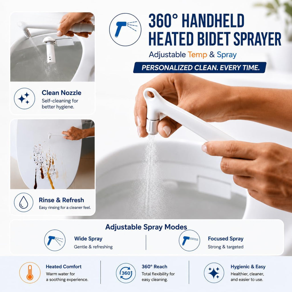 DC02 iCleaningo Electric Bidet Toilet Seat, Auto Open & Close Lid, Heated Seat, Adjustable Wash & Dry, 360° Handheld Sprayer, 42-Color Dual-Ring Ambient Light, Elongated, Remote