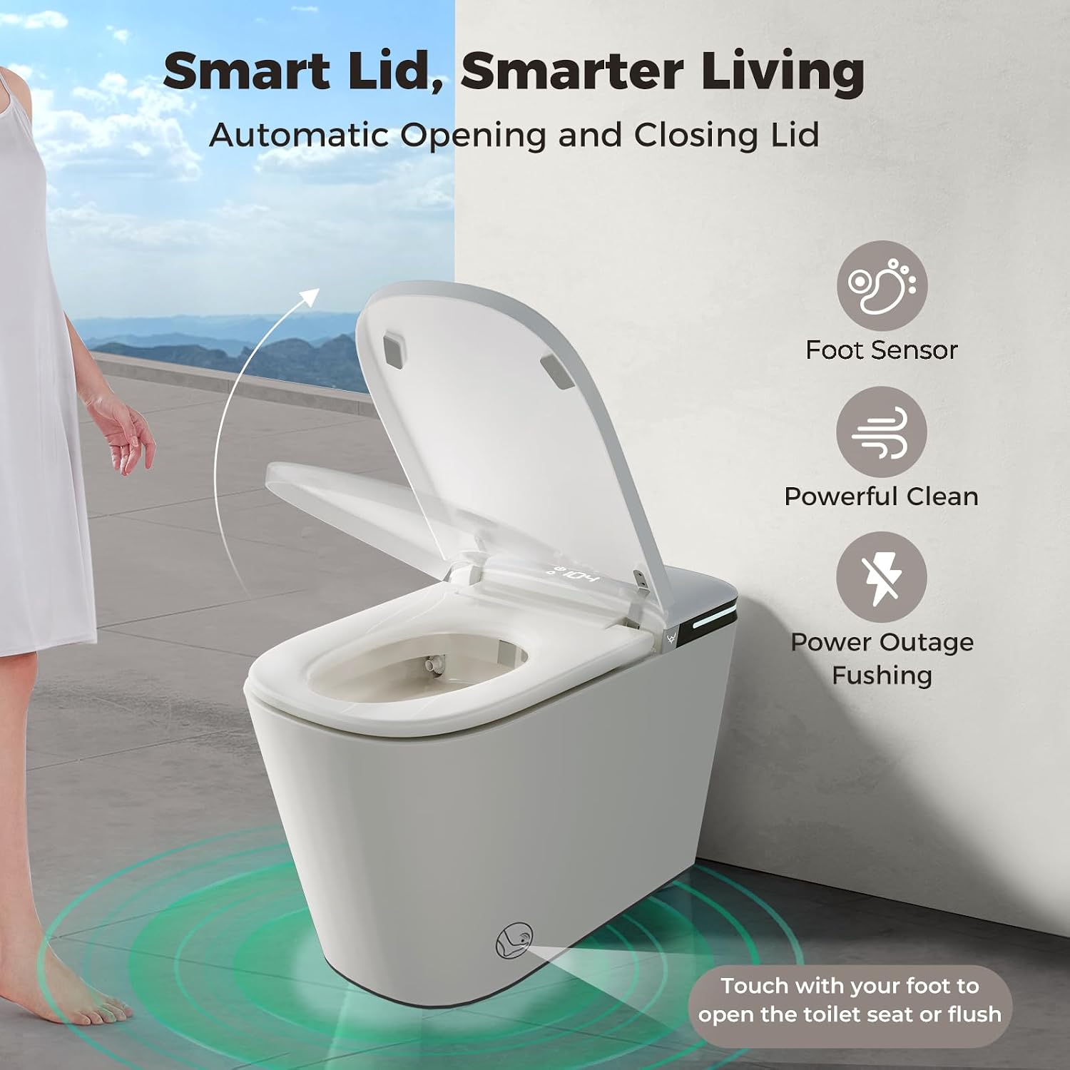Smart Toilet with Bidet Built In & Foam Shield, Supports Cleaning Tablets, Auto Open/Close, Built-in Tank, Foot Sensor Flush, Heated Seat, Warm Dryer, One Piece Elongated Toilet (ZYC8A)