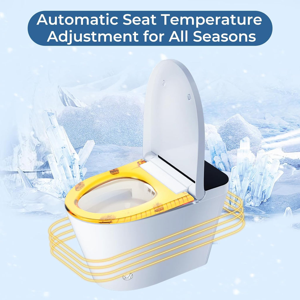 Smart Toilet with Bidet Built in Tank, Rear & Feminine Wash, Air Dryer, Auto Flush, Foot Sensor Flush, Heated Seat, Warm Water Self Cleaning, 12' Rough In, One-Piece Elongated (ZY695 Core)
