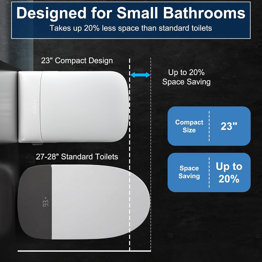 Luxury Smart Bidet Toilet with Tank, Foam Shield, Dual Auto Flush/Lid&Seat, Foot Sensor, UV-C light, Compact Electric One Piece Toilet for Small Bathroom with Siphon Dual Flush 0.8/1.2 GPF