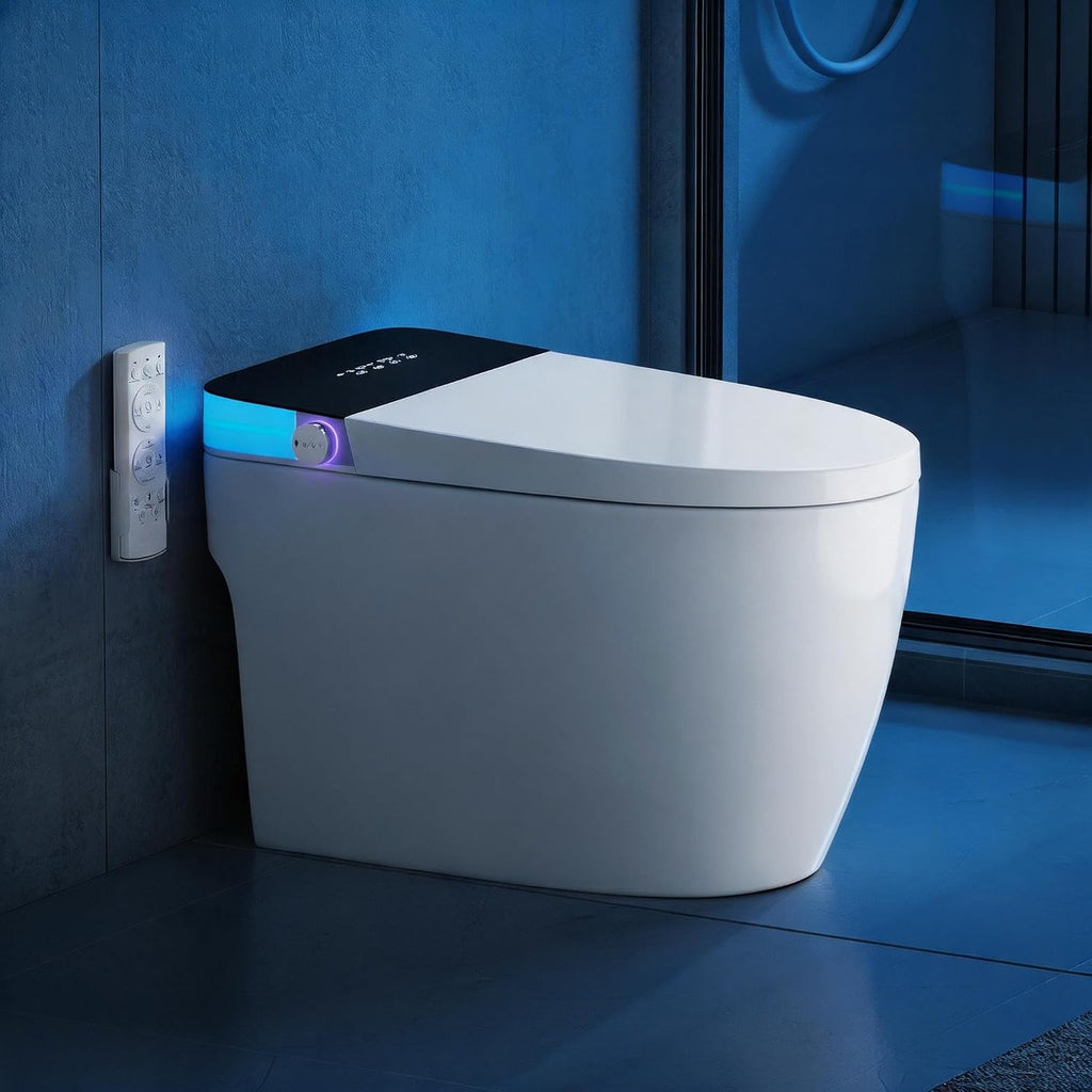 Luxury Smart Toilet, Elongated One Piece Toilet with Heated Seat, Dryer, Auto-Lift Lid, Soft Close, Electric Tankless Bidet Toilets for Bathroom with Siphon Dual Flush 0.8/1.2 GPF, MAP 1000g