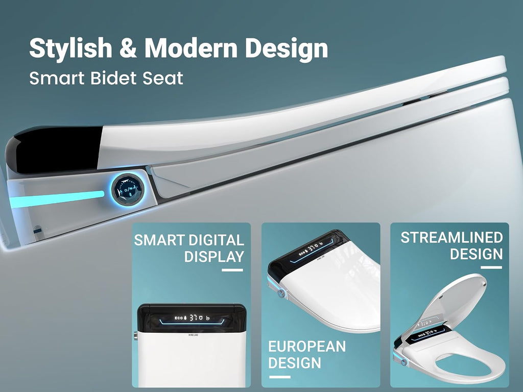 MEJE #001U-Electric Bidet Seat for Elongated Toilets with Remote and LED Display,Auto Open and Close,Heated Toilet Seat (White)