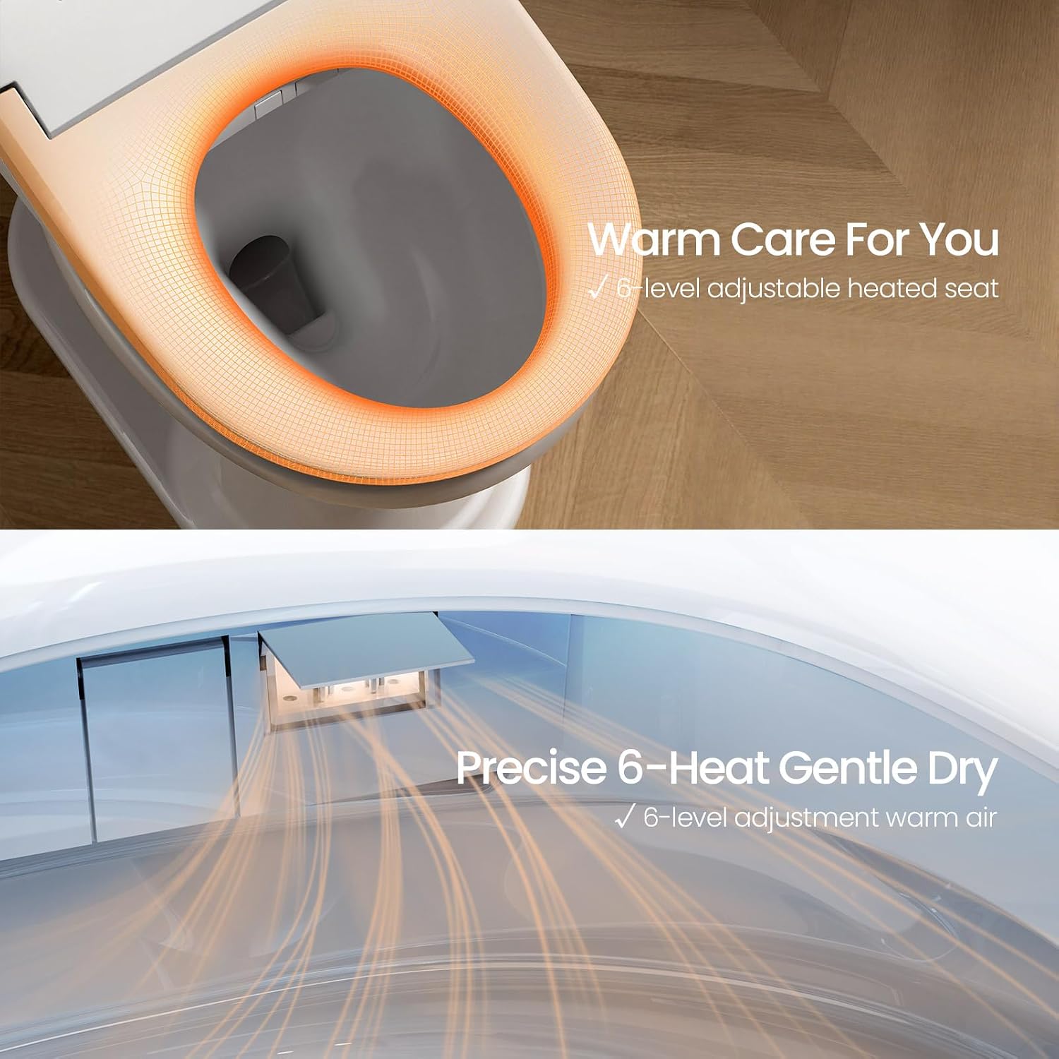 R&T V3200 Elongated Bidet Toilet Seat with Heated Seat, Instant Warm Water & Air Dry, LED Nightlight, Deodorizer - Electric Bidets with Adjustable Water Pressure, Stainless Steel Nozzle
